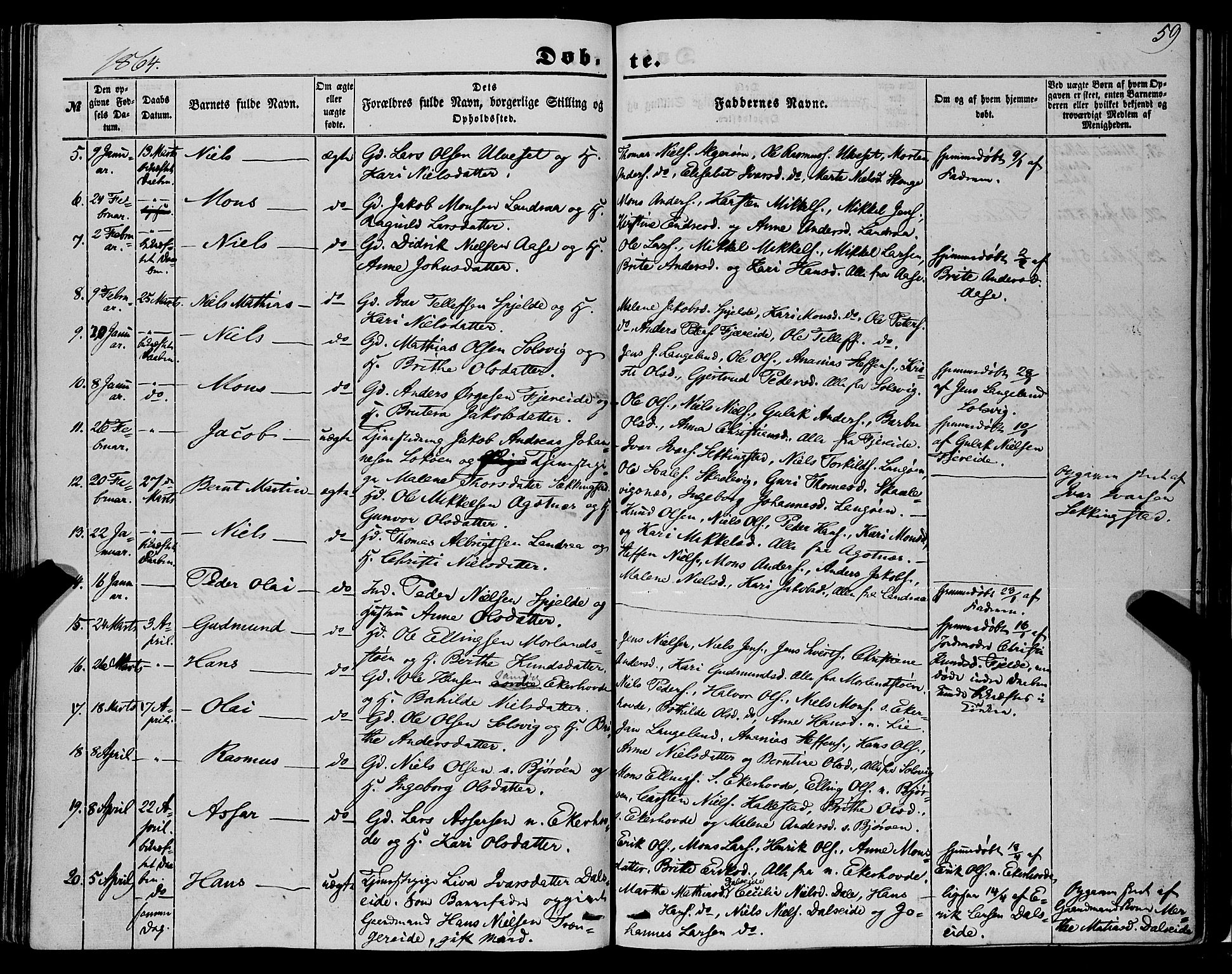 Fjell sokneprestembete, SAB/A-75301/H/Haa: Parish register (official) no. A 2, 1847-1864, p. 59