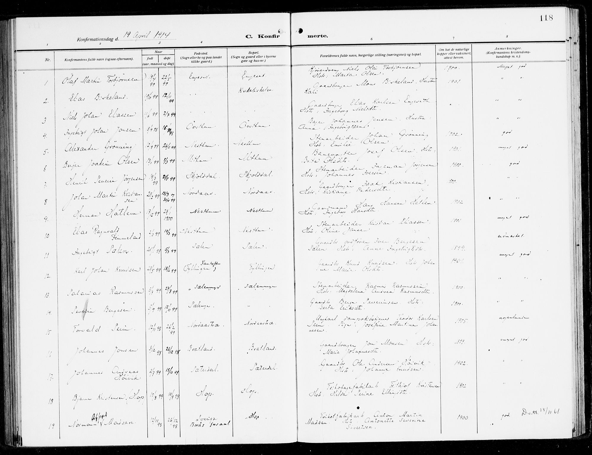 Fana Sokneprestembete, AV/SAB-A-75101/H/Haa/Haai/L0004: Parish register (official) no. I 4, 1912-1933, p. 118