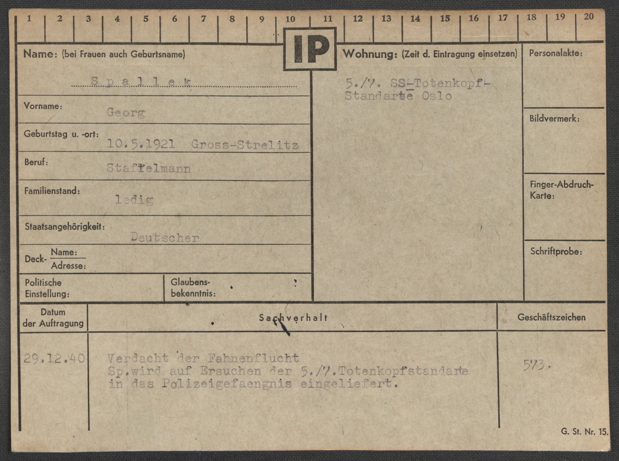 Befehlshaber der Sicherheitspolizei und des SD, RA/RAFA-5969/E/Ea/Eaa/L0009: Register over norske fanger i Møllergata 19: Ru-Sy, 1940-1945, p. 1078