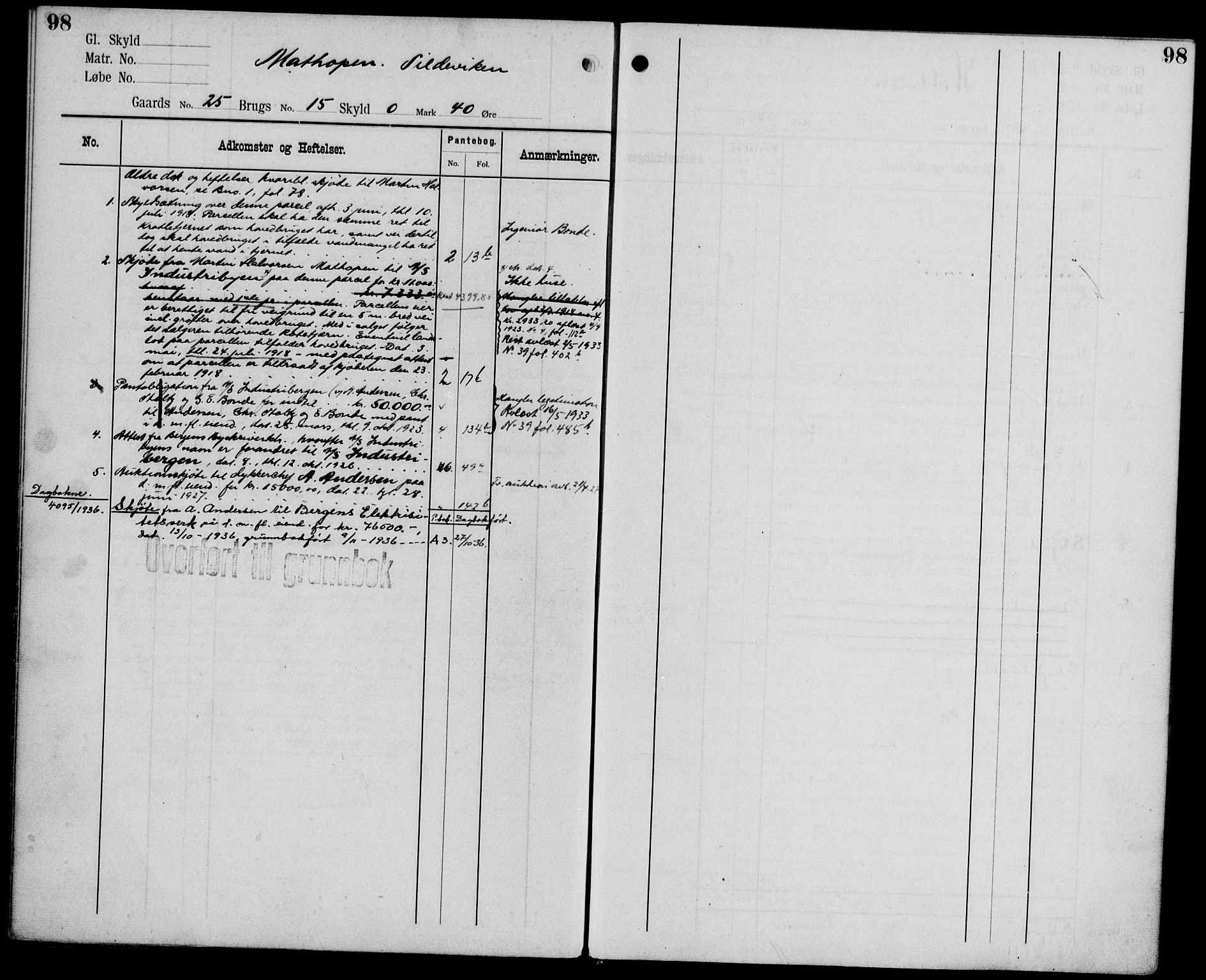 Midhordland sorenskriveri, AV/SAB-A-3001/1/G/Ga/Gab/L0106: Mortgage register no. II.A.b.106, p. 98