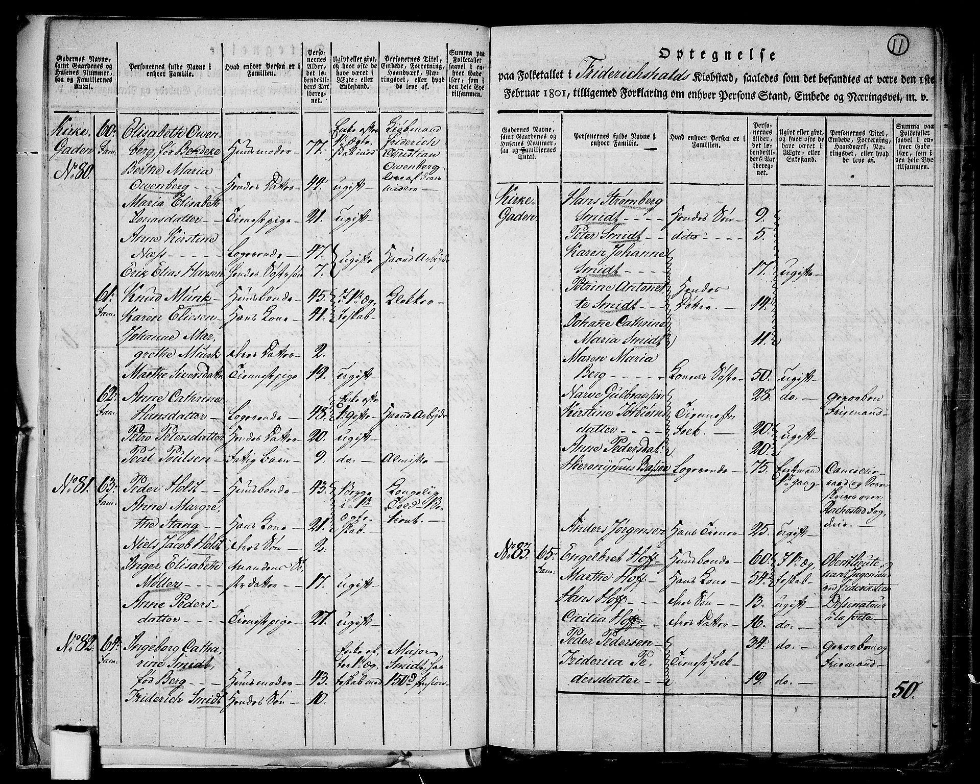 RA, 1801 census for 0101P Fredrikshald, 1801, p. 10b-11a