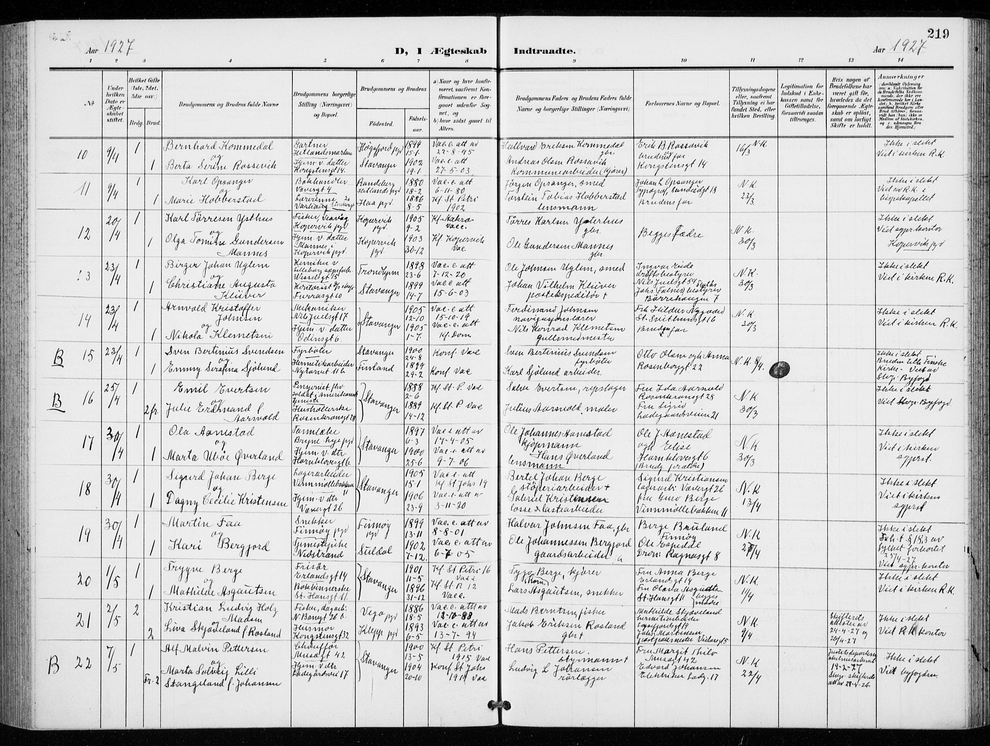 St. Petri sokneprestkontor, AV/SAST-A-101813/001/30/30BB/L0009: Parish register (copy) no. B 9, 1902-1935, p. 219