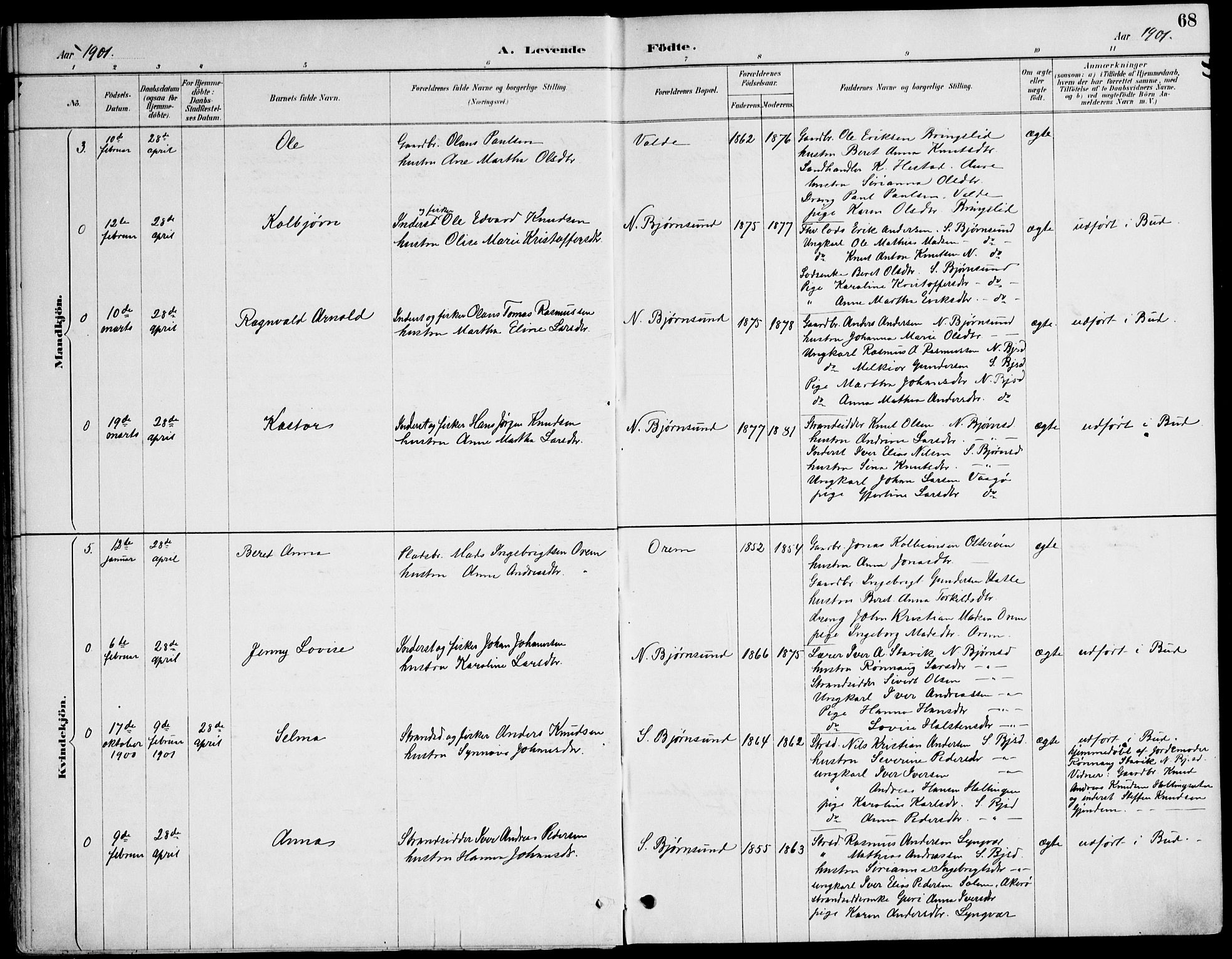 Ministerialprotokoller, klokkerbøker og fødselsregistre - Møre og Romsdal, AV/SAT-A-1454/565/L0750: Parish register (official) no. 565A04, 1887-1905, p. 68