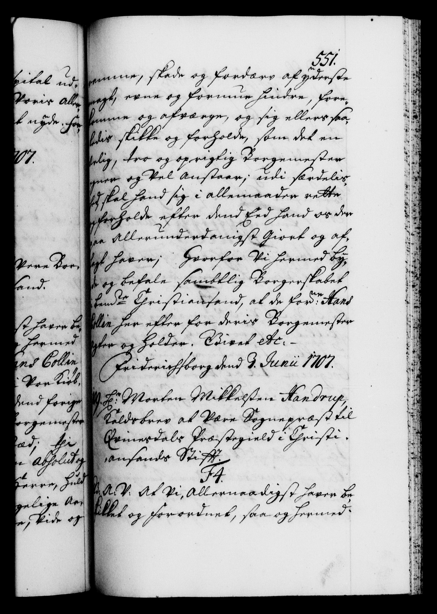 Danske Kanselli 1572-1799, AV/RA-EA-3023/F/Fc/Fca/Fcaa/L0019: Norske registre, 1704-1707, p. 551a