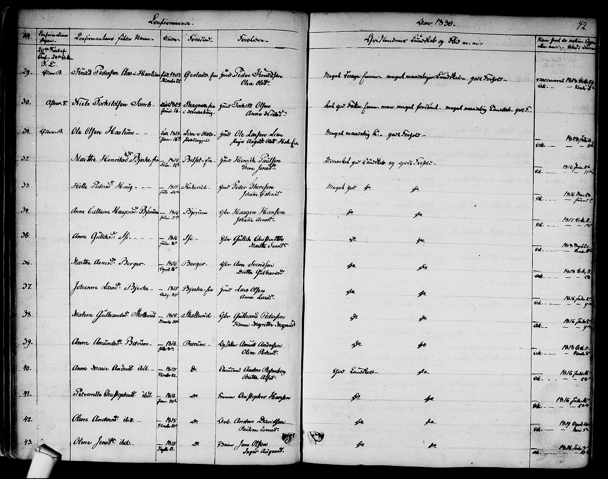 Asker prestekontor Kirkebøker, AV/SAO-A-10256a/F/Fa/L0009: Parish register (official) no. I 9, 1825-1878, p. 42