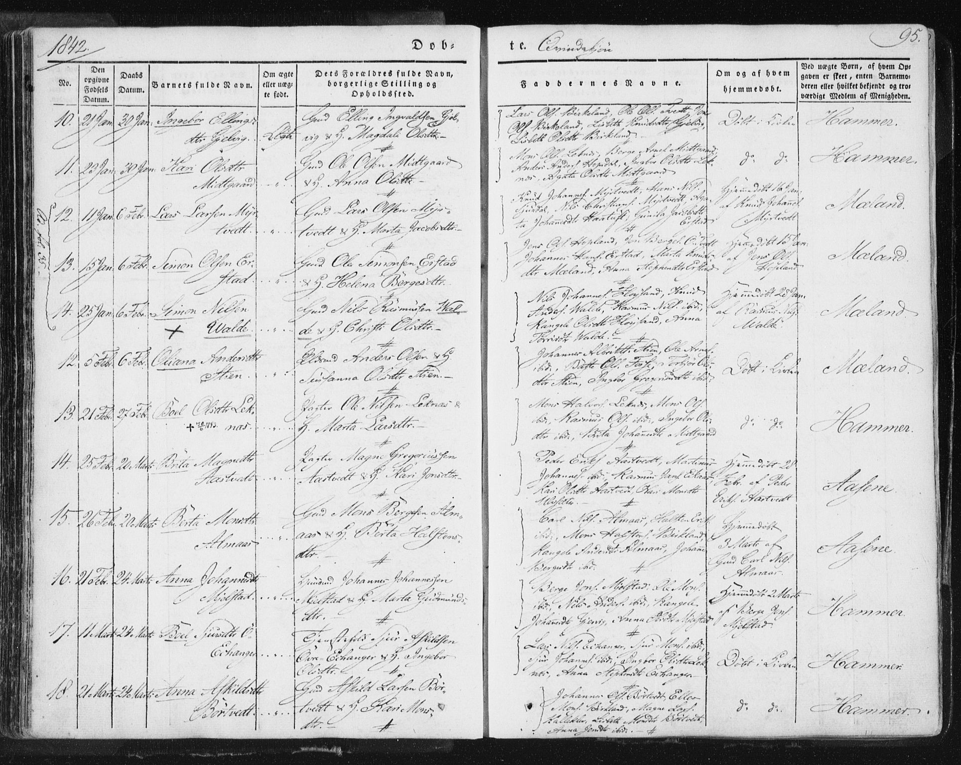 Hamre sokneprestembete, SAB/A-75501/H/Ha/Haa/Haaa/L0012: Parish register (official) no. A 12, 1834-1845, p. 95