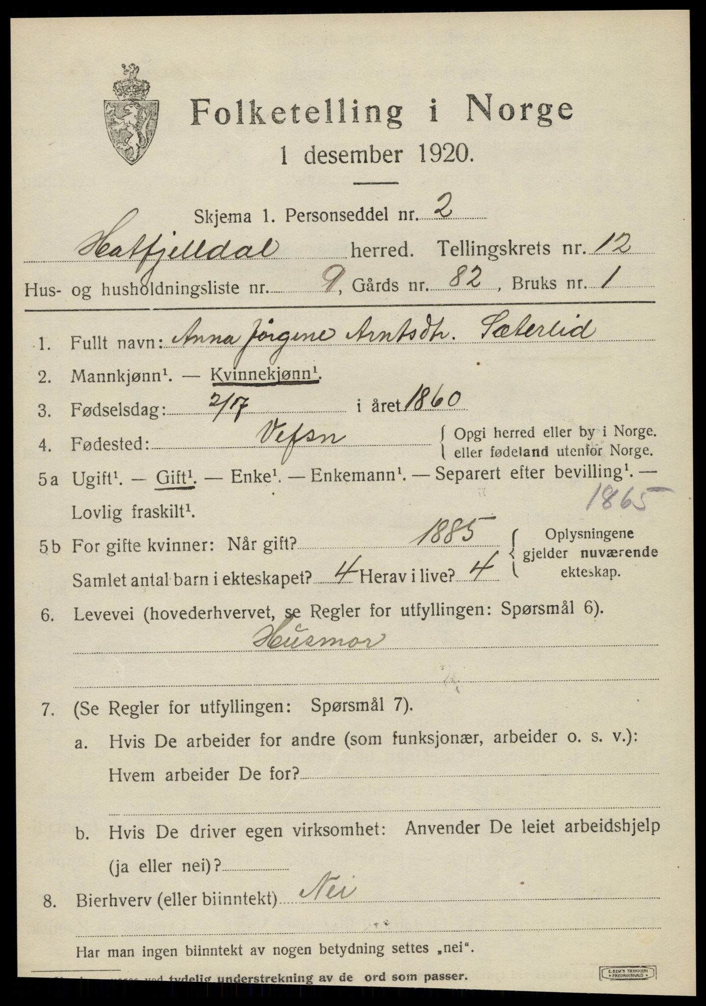 SAT, 1920 census for Hattfjelldal, 1920, p. 2866