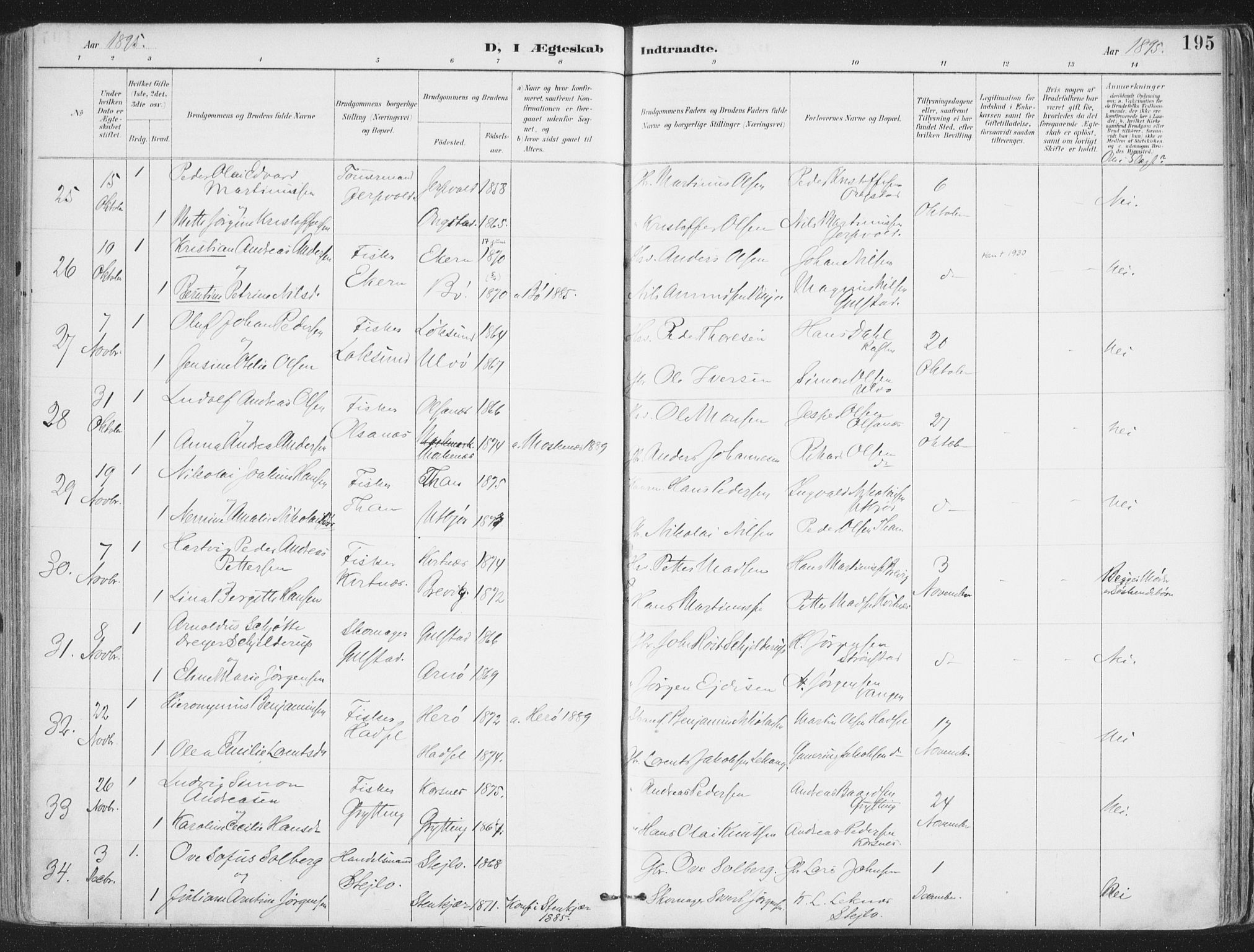 Ministerialprotokoller, klokkerbøker og fødselsregistre - Nordland, SAT/A-1459/888/L1246: Parish register (official) no. 888A12, 1891-1903, p. 195