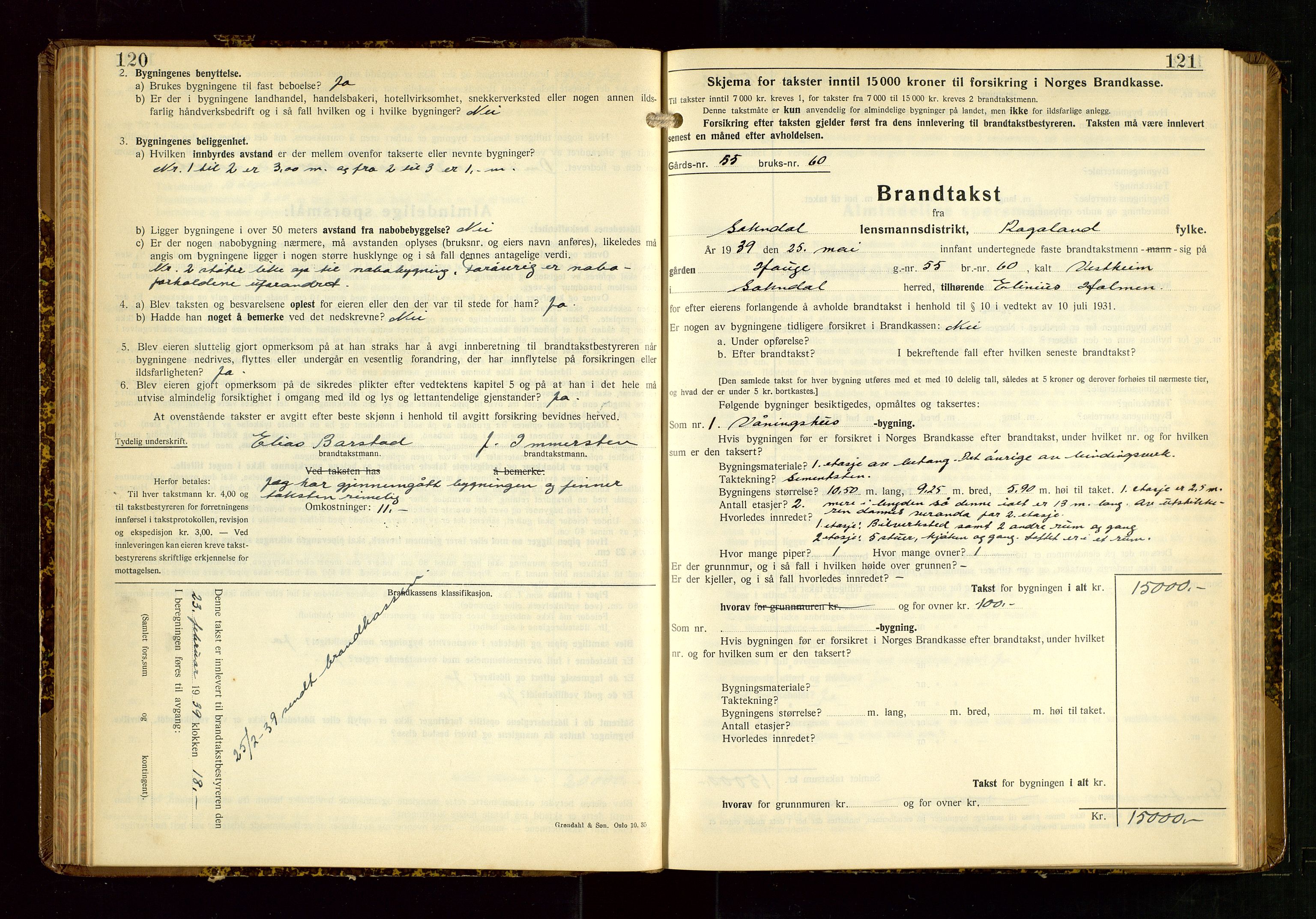 Sokndal lensmannskontor, AV/SAST-A-100417/Gob/L0008: "Brandtakst-Protokoll", 1937-1955, p. 120-121