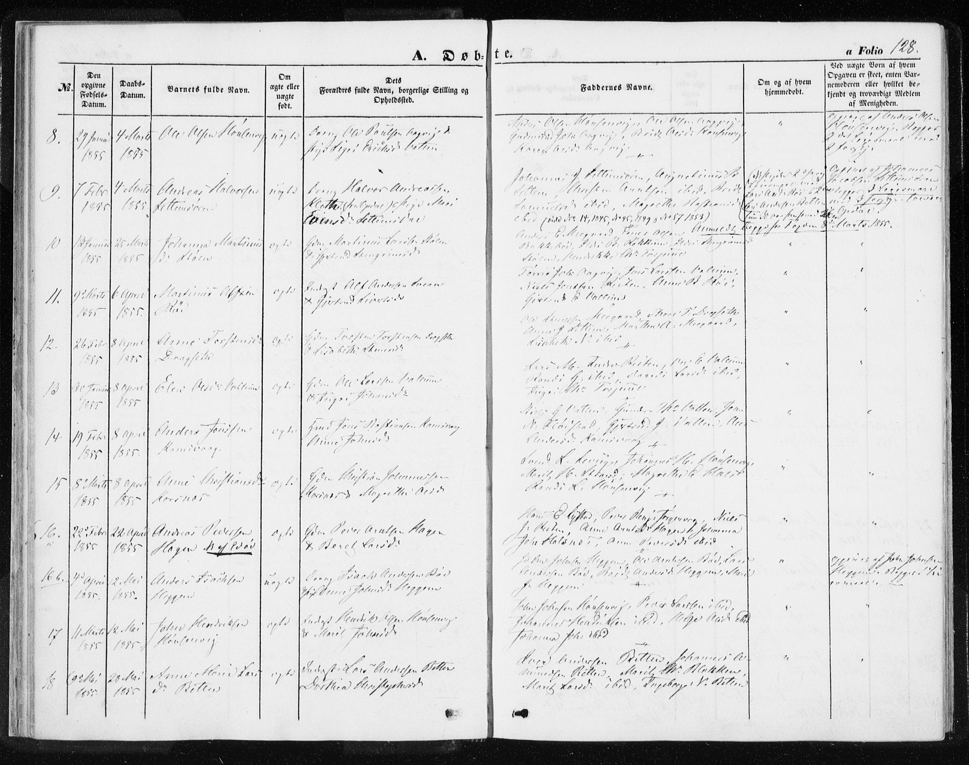 Ministerialprotokoller, klokkerbøker og fødselsregistre - Møre og Romsdal, SAT/A-1454/576/L0883: Parish register (official) no. 576A01, 1849-1865, p. 128