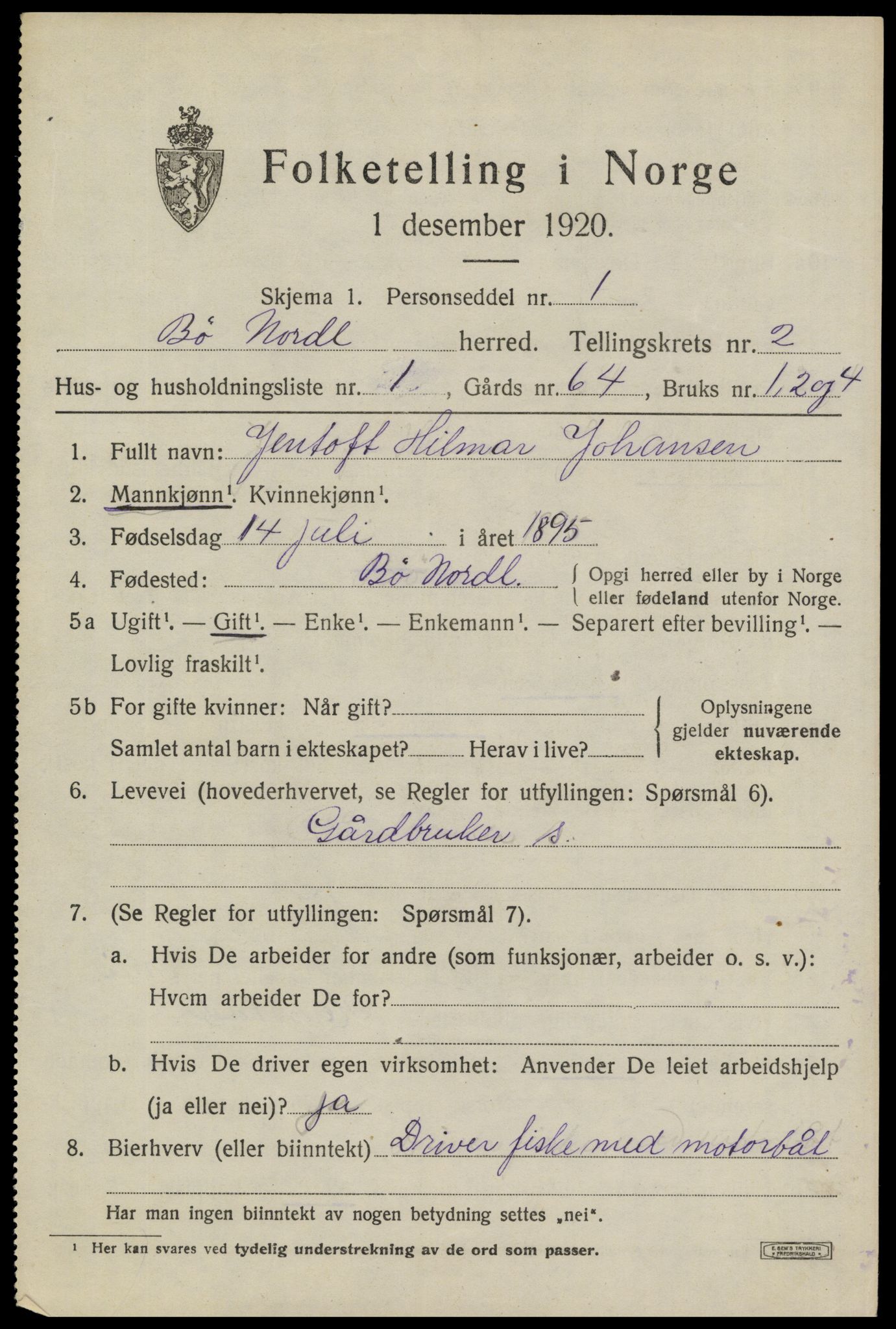 SAT, 1920 census for Bø, 1920, p. 2300