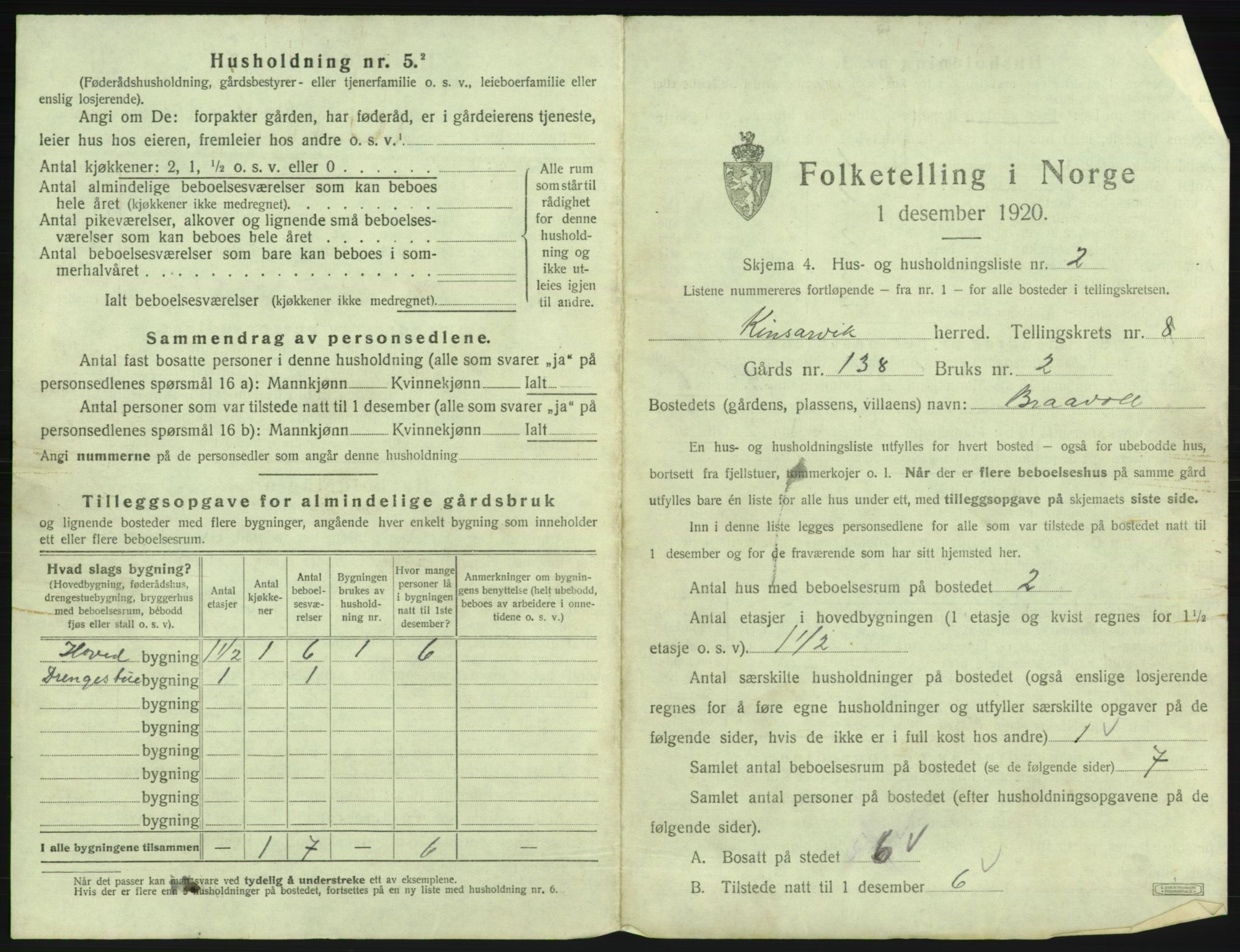 SAB, 1920 census for Kinsarvik, 1920, p. 558