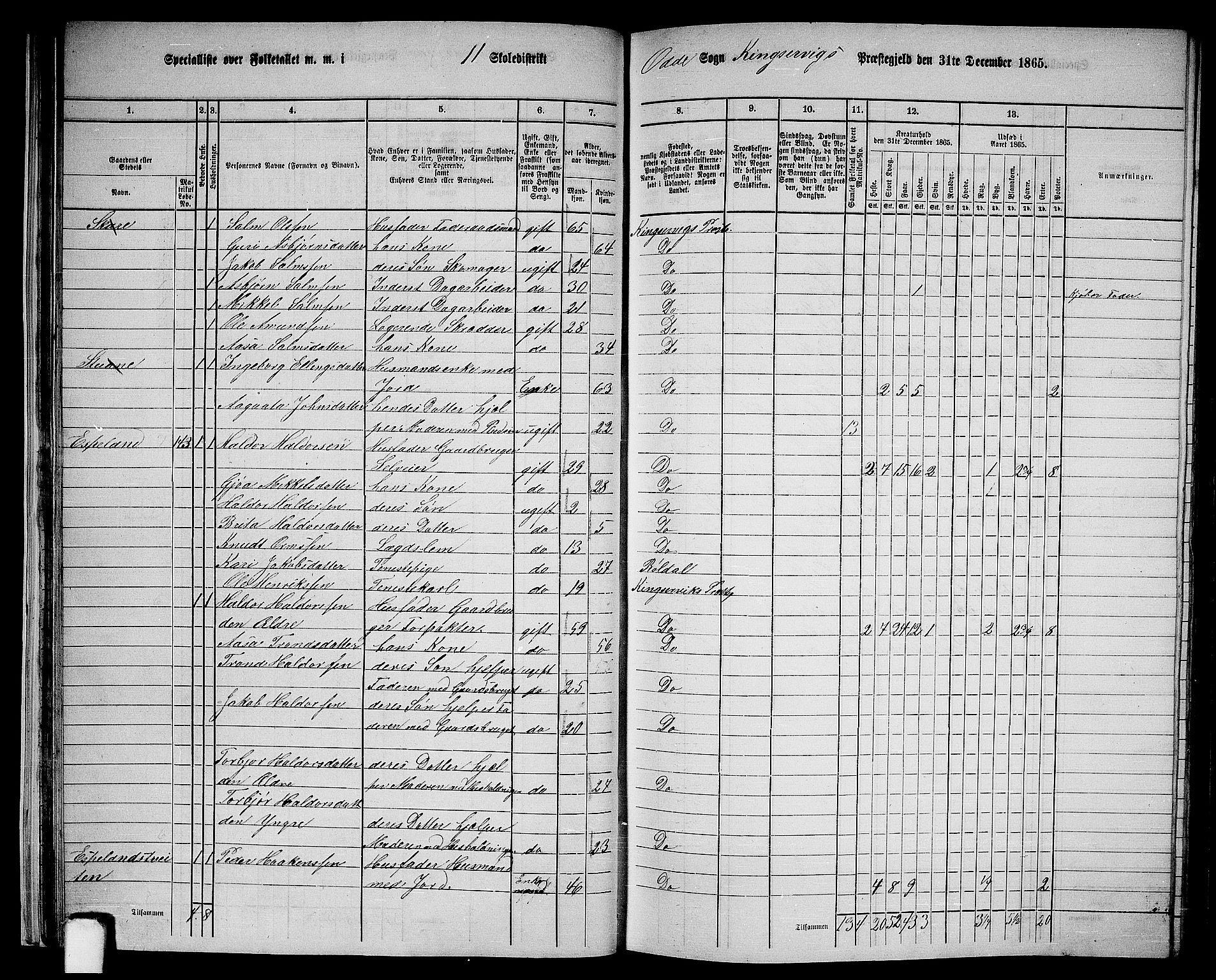 RA, 1865 census for Kinsarvik, 1865, p. 31