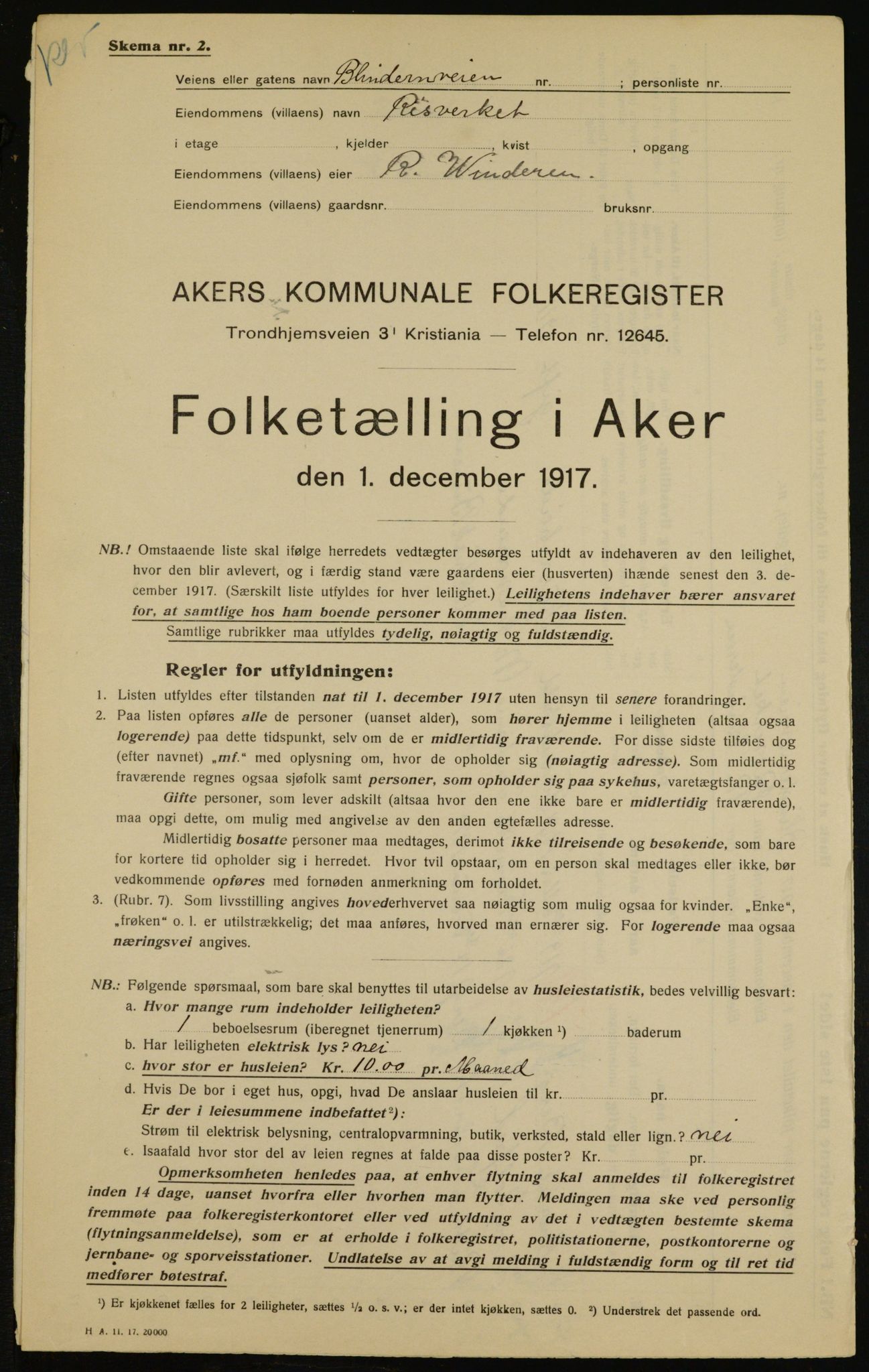 OBA, Municipal Census 1917 for Aker, 1917, p. 10422