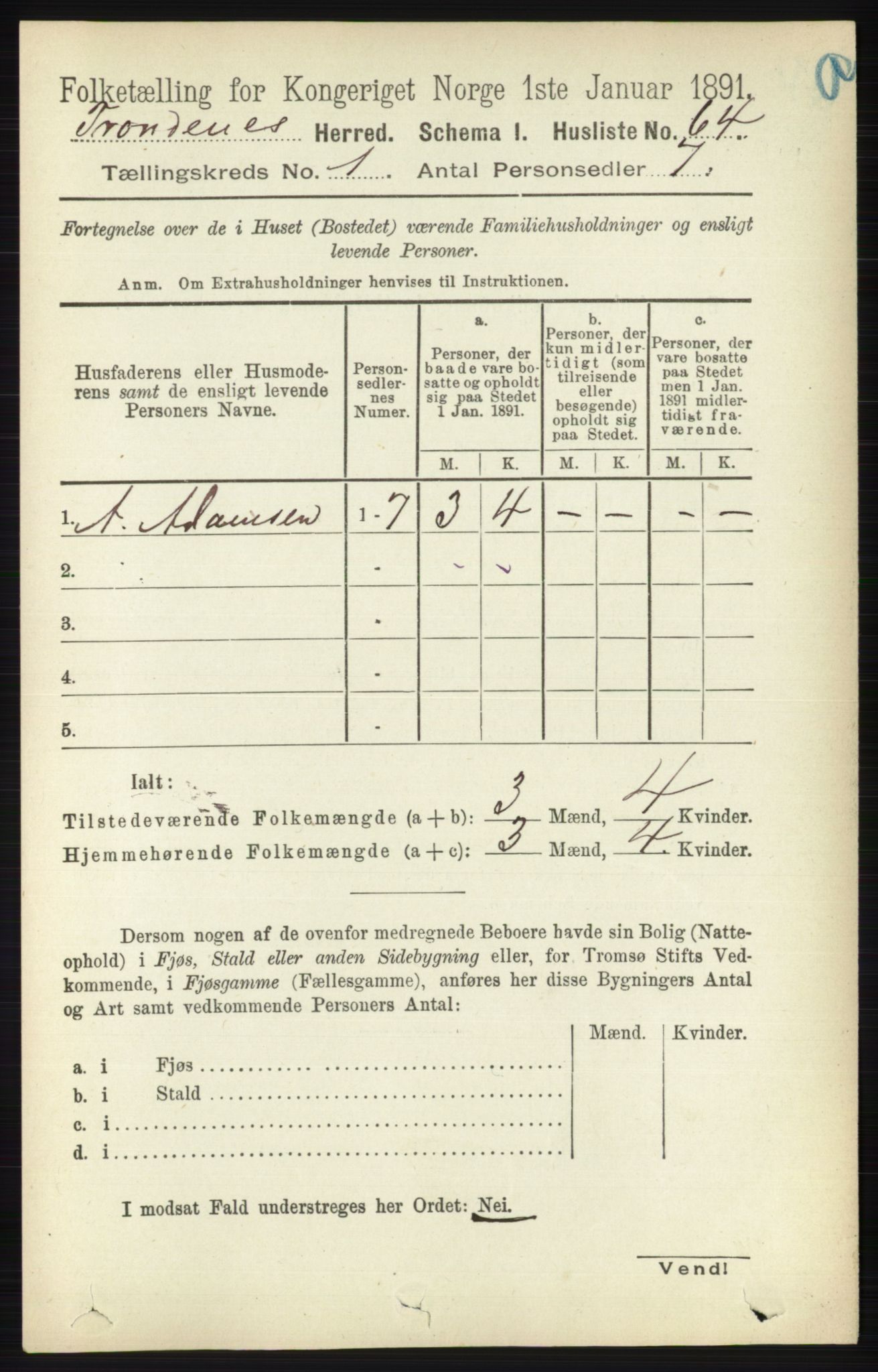 RA, 1891 census for 1914 Trondenes, 1891, p. 103