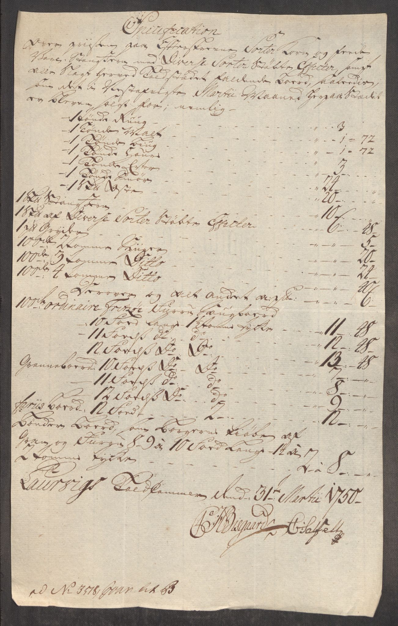Rentekammeret inntil 1814, Realistisk ordnet avdeling, RA/EA-4070/Oe/L0004: [Ø1]: Priskuranter, 1749-1752, p. 329