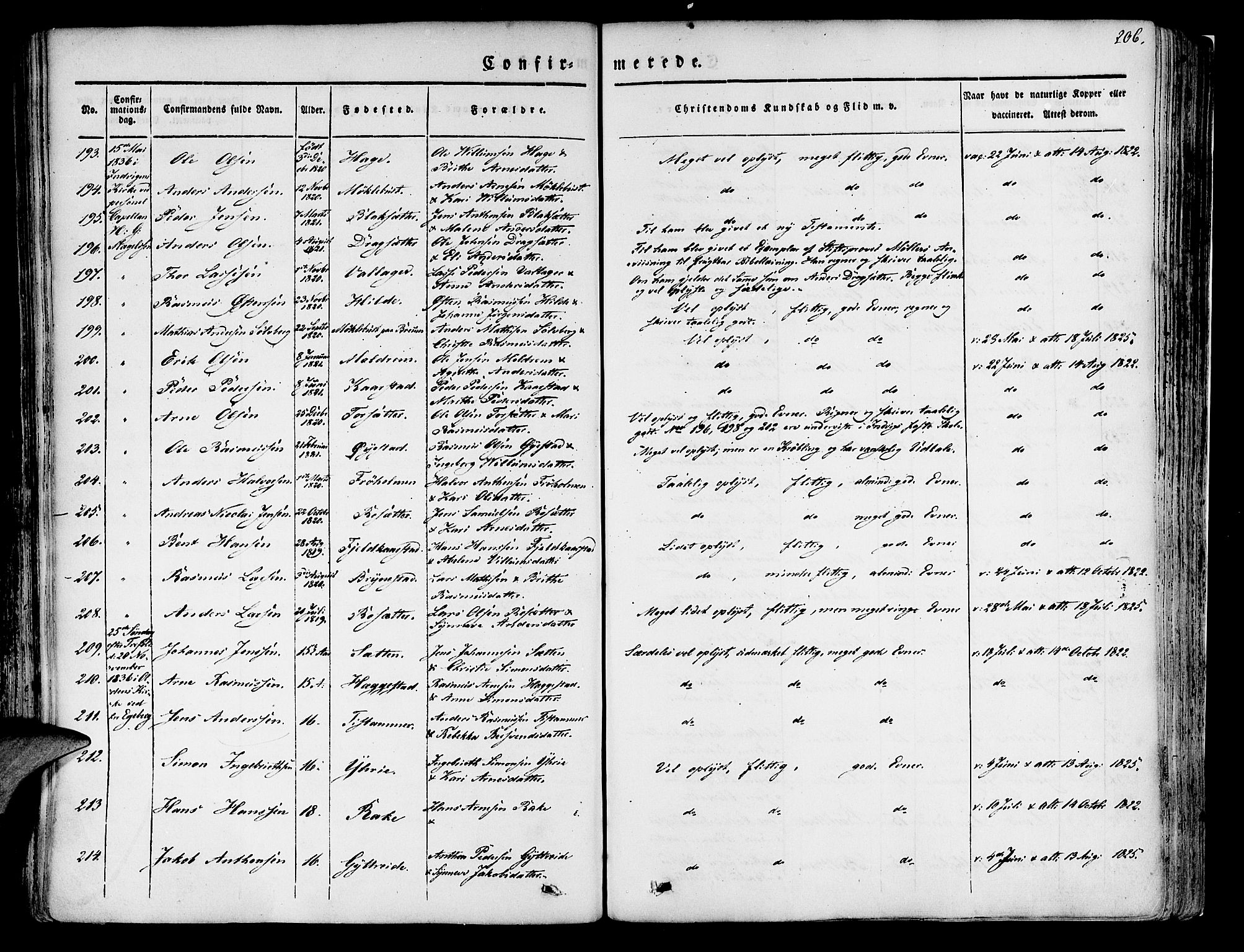 Innvik sokneprestembete, AV/SAB-A-80501: Parish register (official) no. A 4I, 1831-1846, p. 206