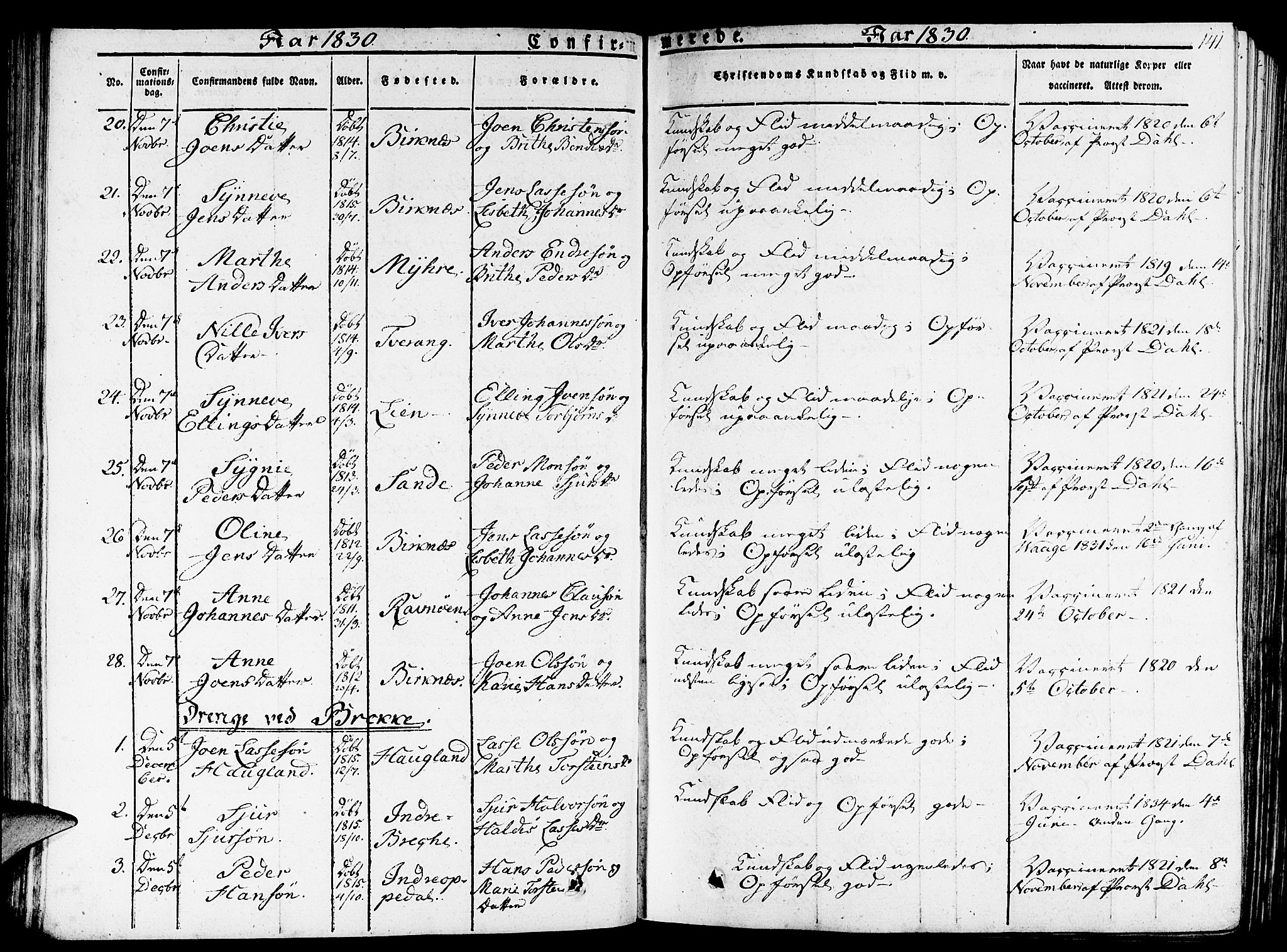 Gulen sokneprestembete, AV/SAB-A-80201/H/Haa/Haaa/L0019: Parish register (official) no. A 19, 1826-1836, p. 141