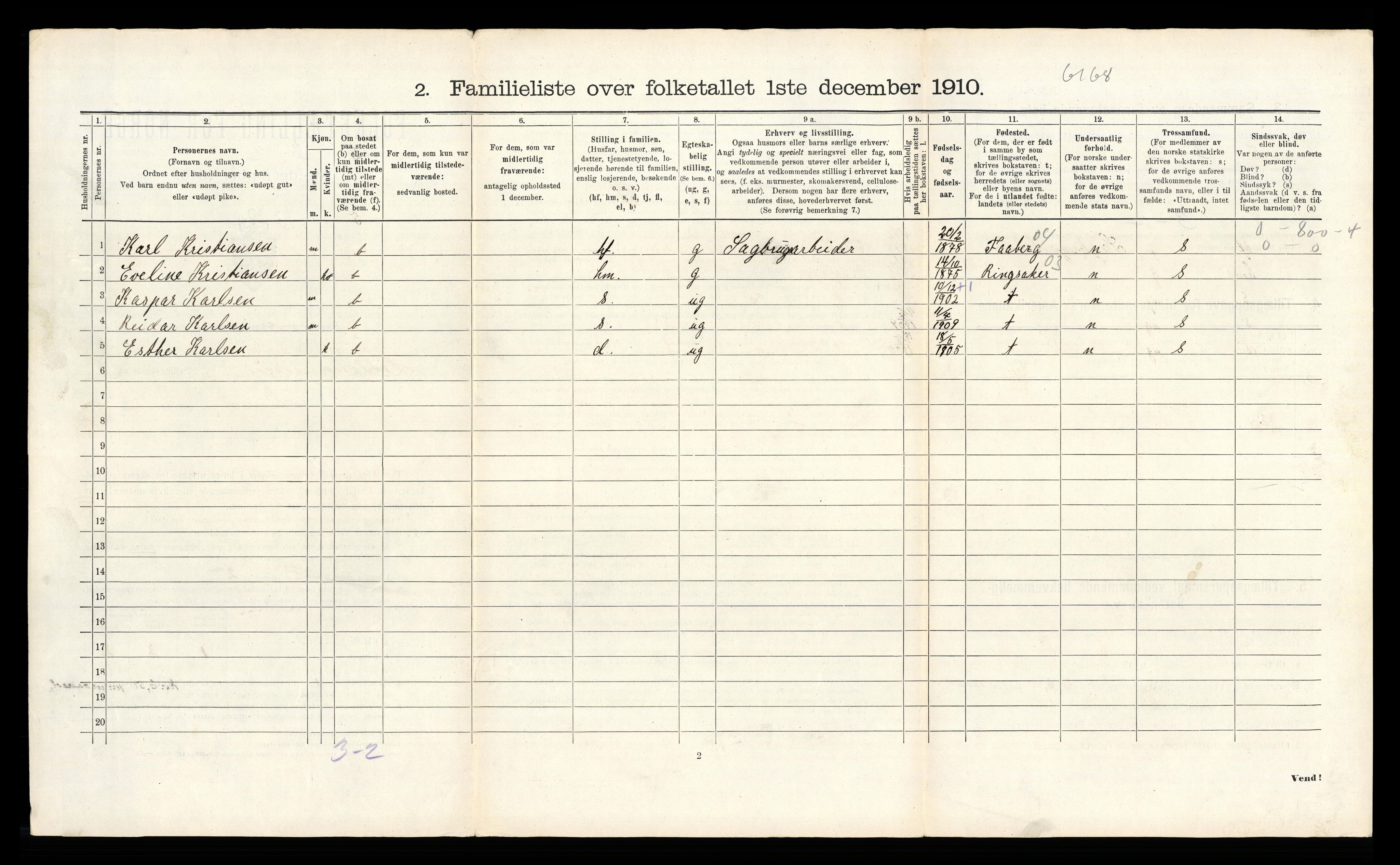 RA, 1910 census for Lillehammer, 1910, p. 2220