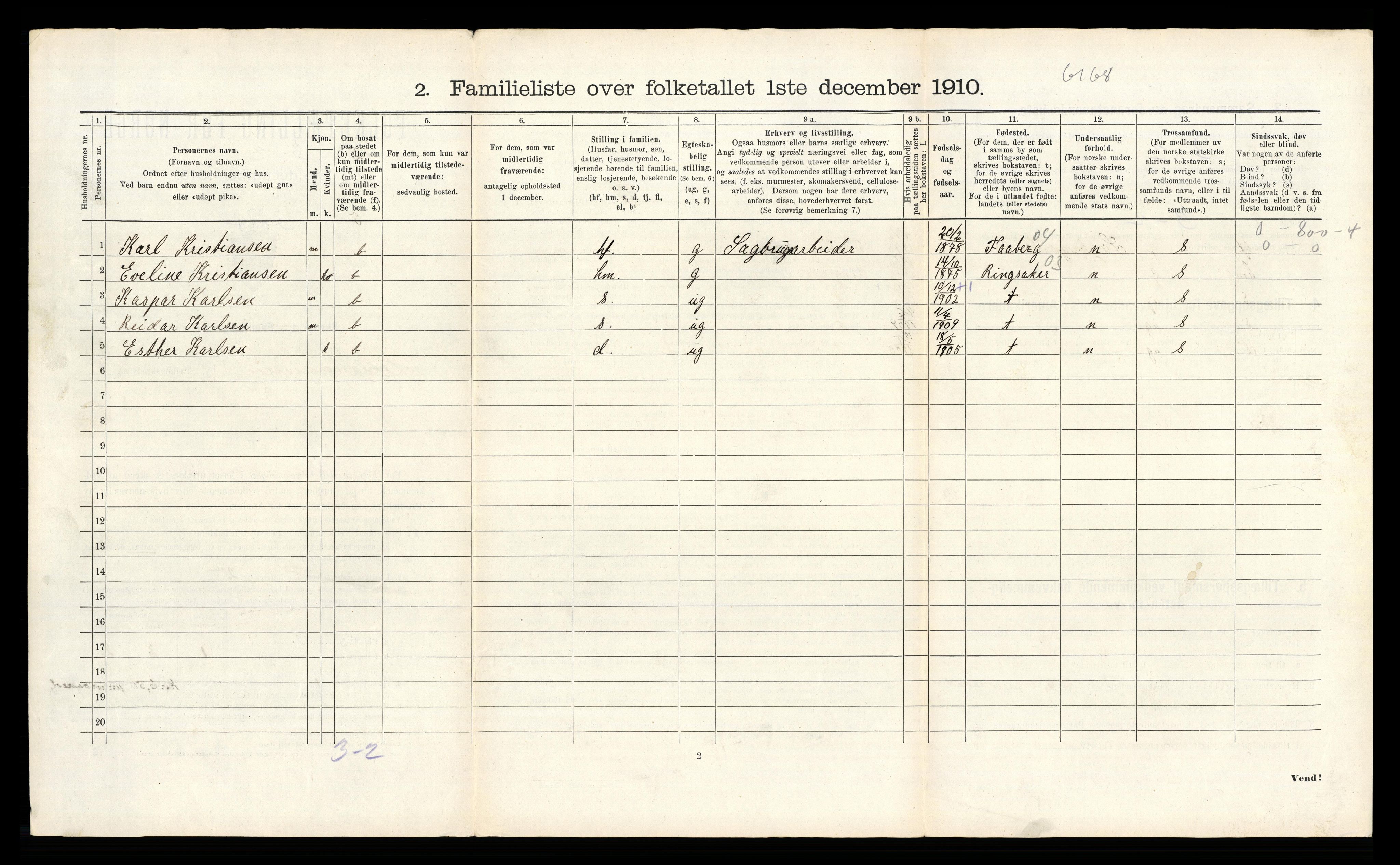 RA, 1910 census for Lillehammer, 1910, p. 2220