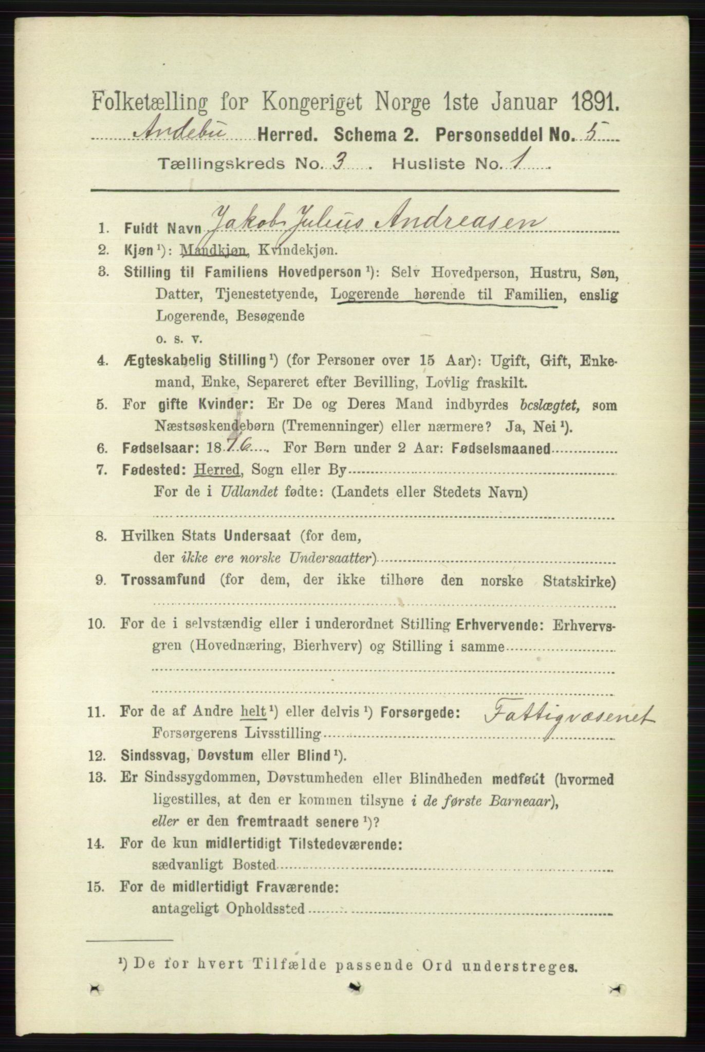 RA, 1891 census for 0719 Andebu, 1891, p. 1500