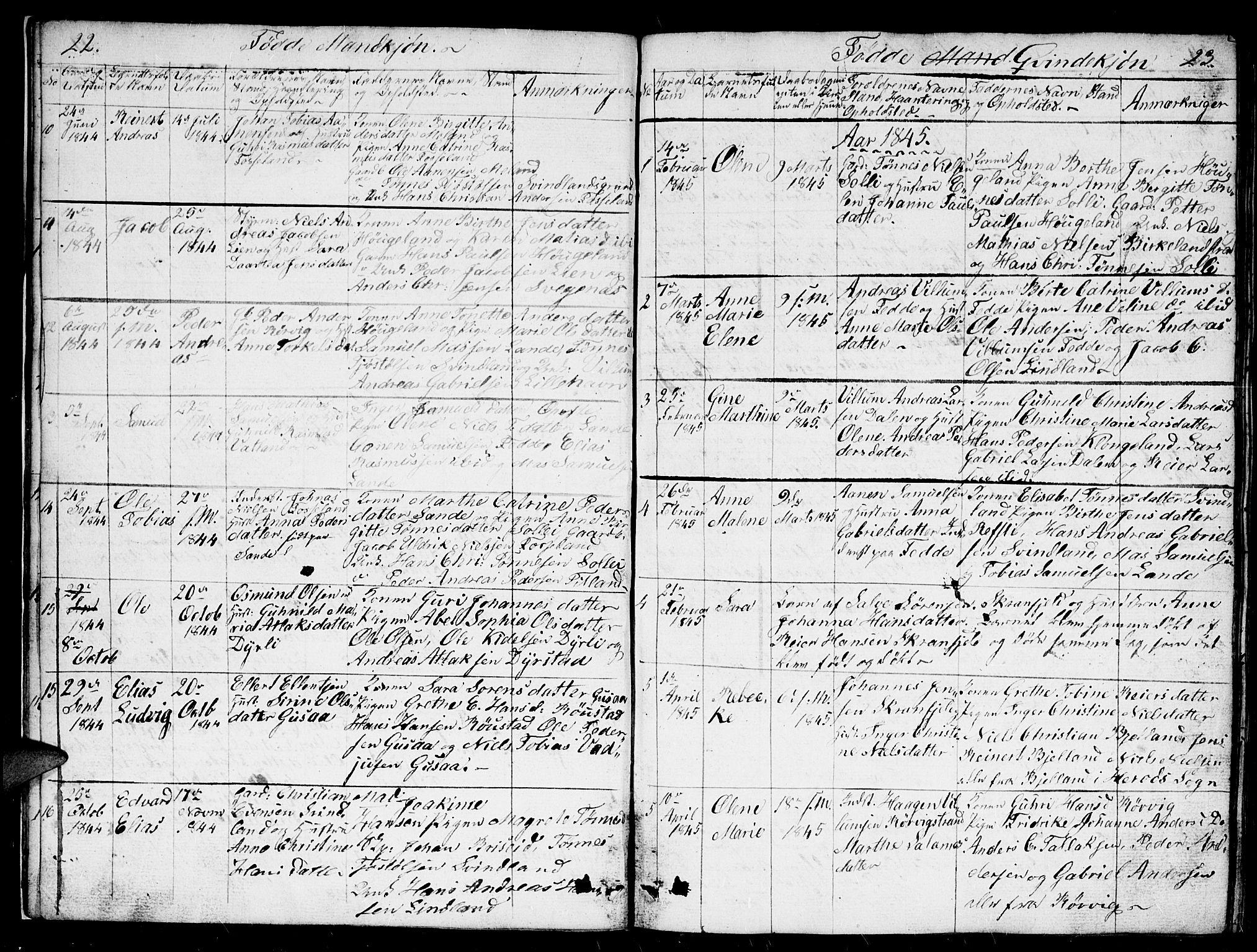 Kvinesdal sokneprestkontor, AV/SAK-1111-0026/F/Fb/Fba/L0002: Parish register (copy) no. B 2, 1838-1858, p. 22-23