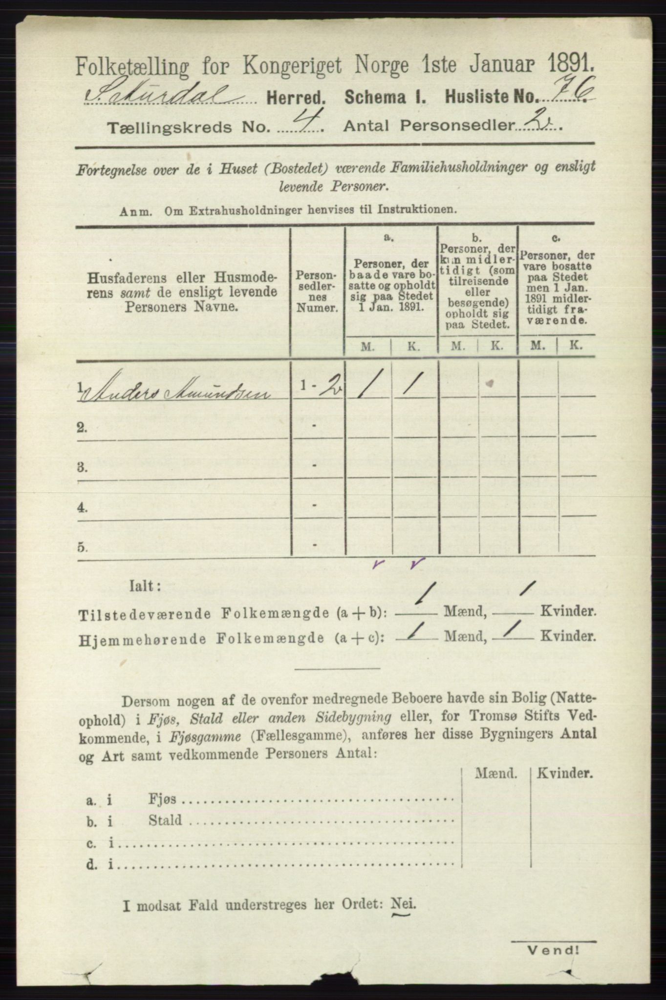 RA, 1891 census for 0540 Sør-Aurdal, 1891, p. 2395