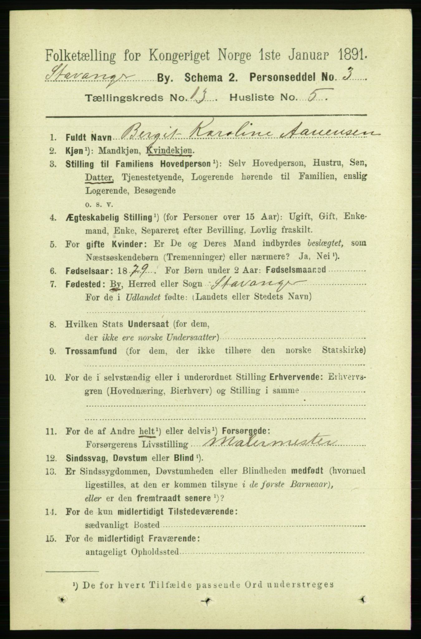 RA, 1891 census for 1103 Stavanger, 1891, p. 16078