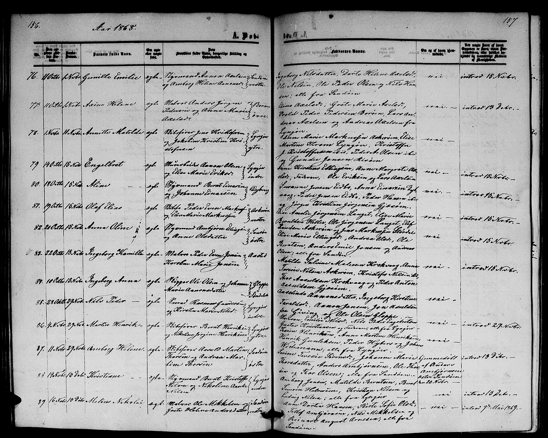 Dypvåg sokneprestkontor, AV/SAK-1111-0007/F/Fb/Fba/L0011: Parish register (copy) no. B 11, 1857-1872, p. 156-157