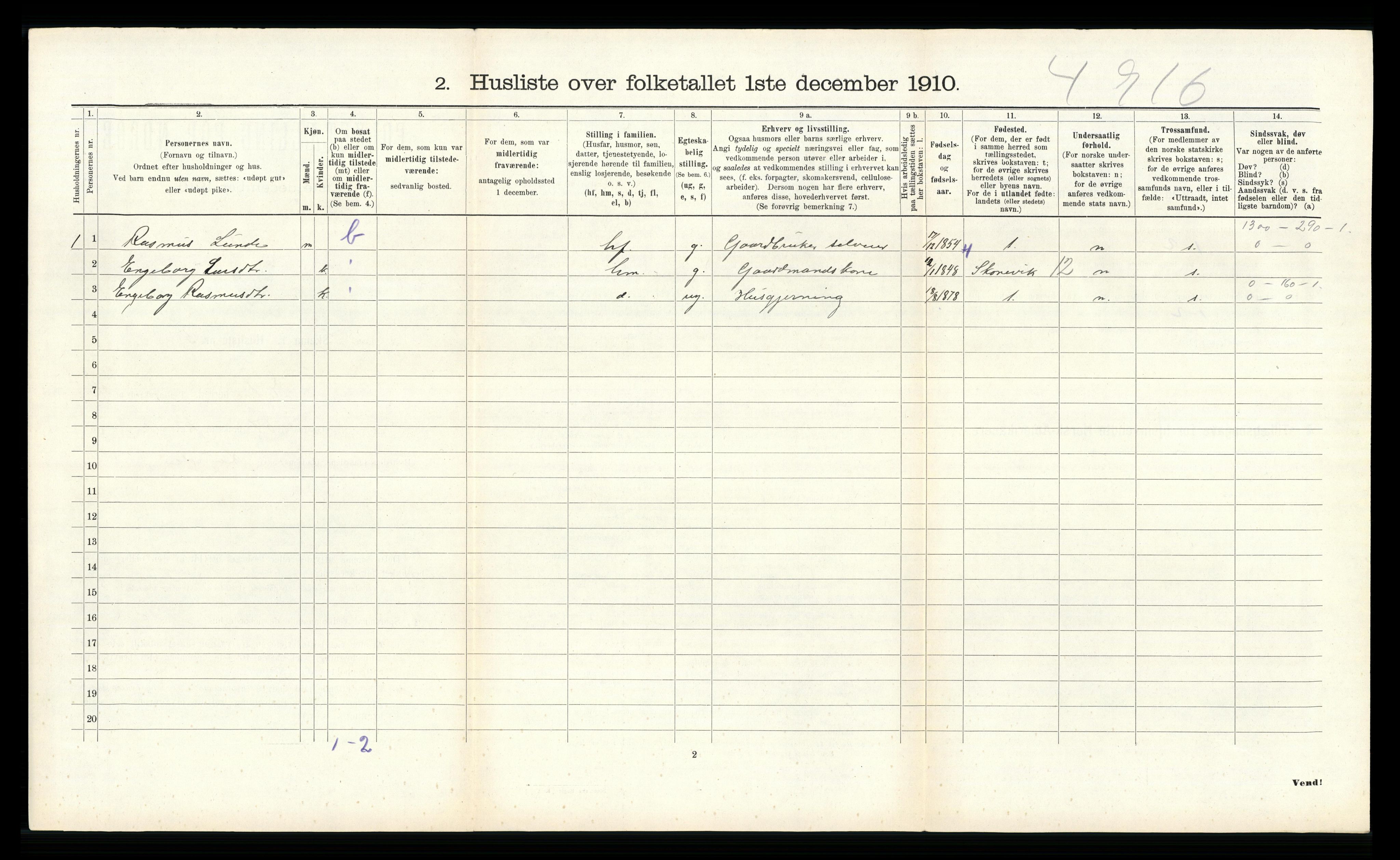 RA, 1910 census for Etne, 1910, p. 327