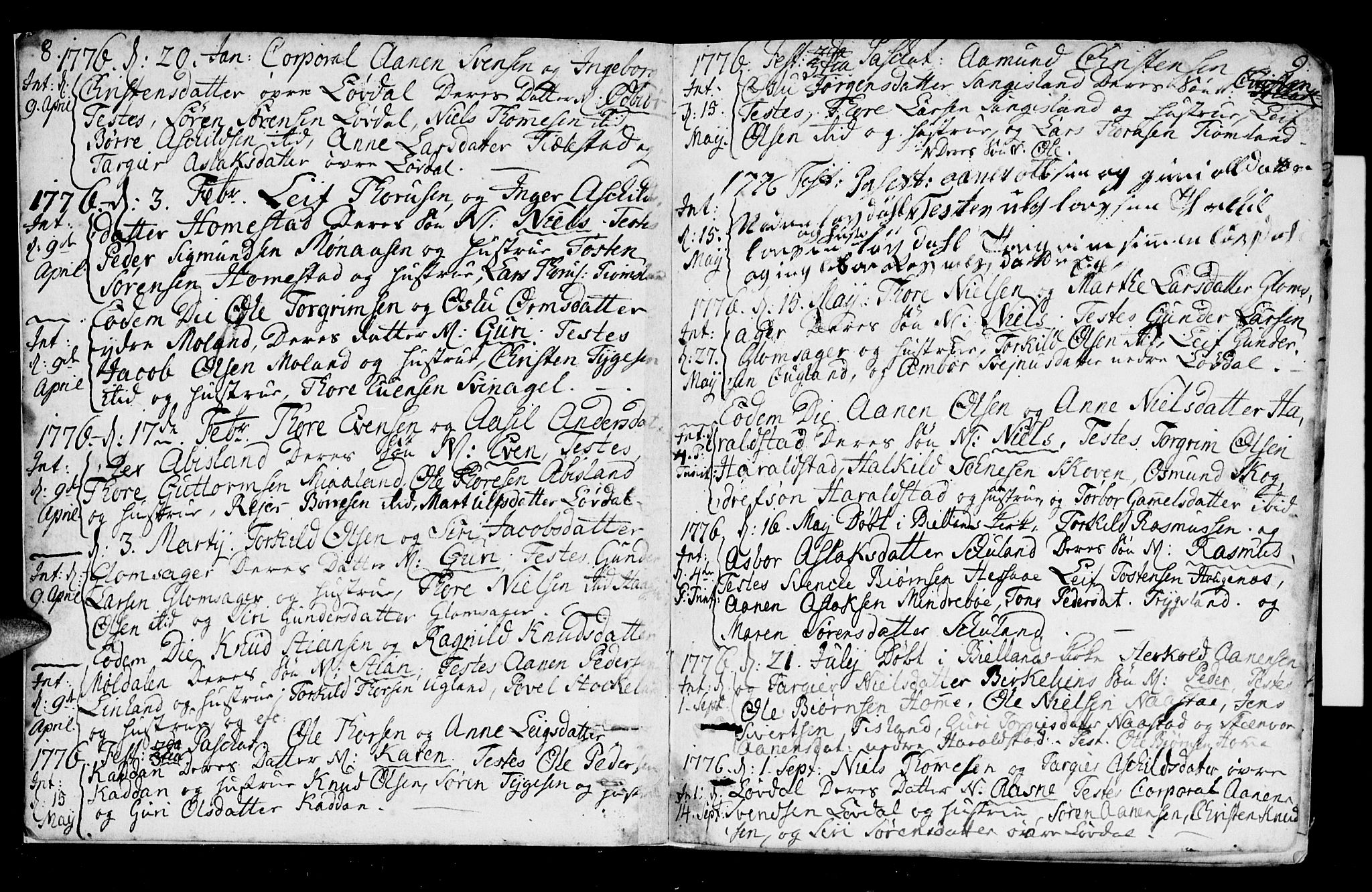 Holum sokneprestkontor, AV/SAK-1111-0022/F/Fa/Fab/L0004: Parish register (official) no. A 4, 1774-1847, p. 8-9