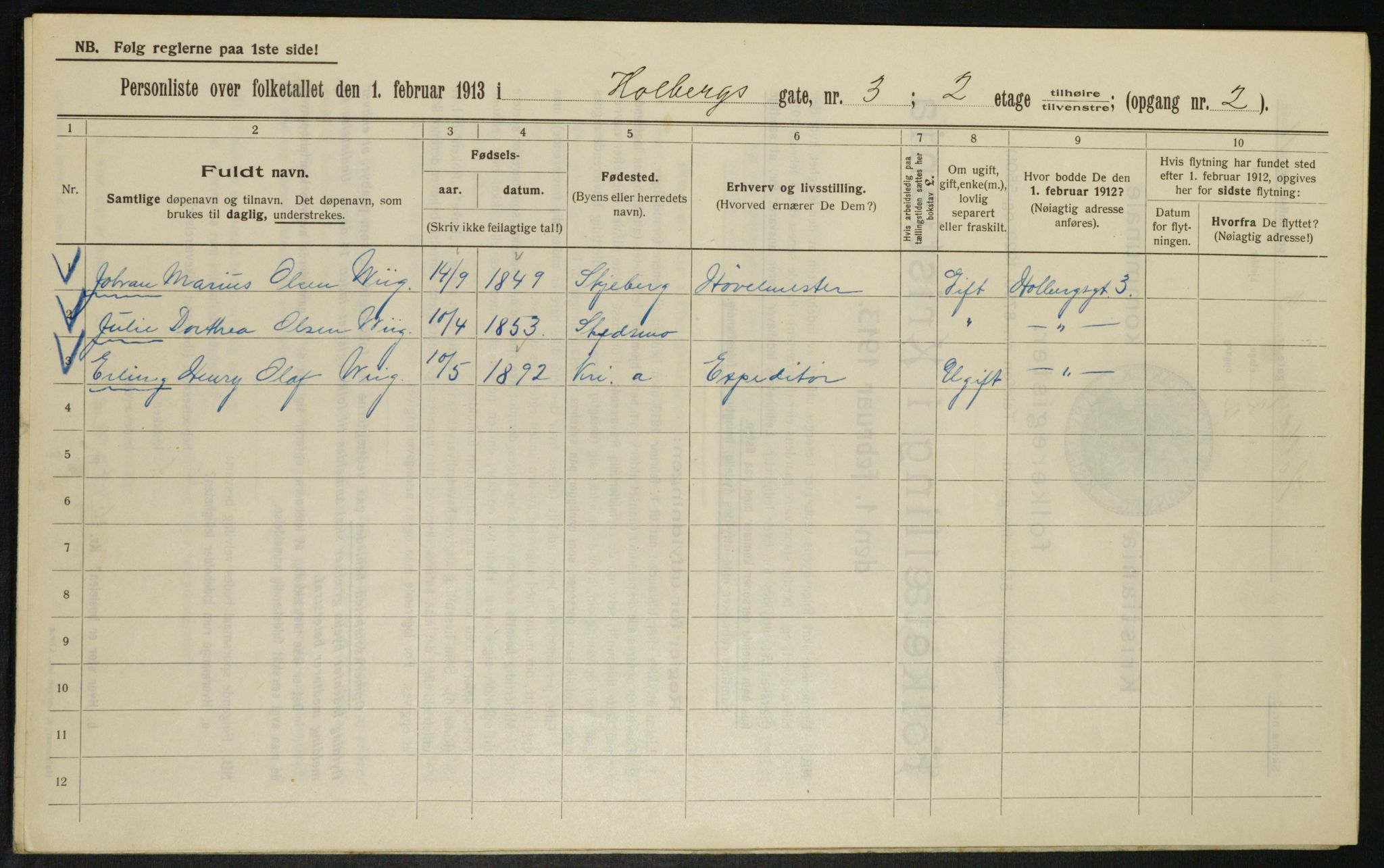 OBA, Municipal Census 1913 for Kristiania, 1913, p. 40079