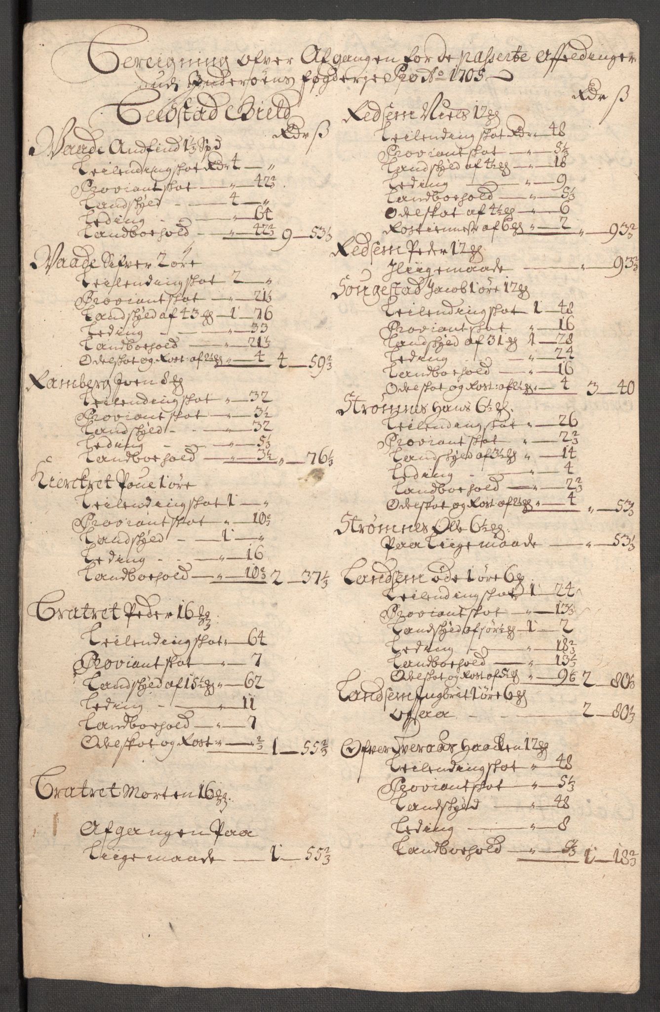 Rentekammeret inntil 1814, Reviderte regnskaper, Fogderegnskap, AV/RA-EA-4092/R63/L4314: Fogderegnskap Inderøy, 1705, p. 178