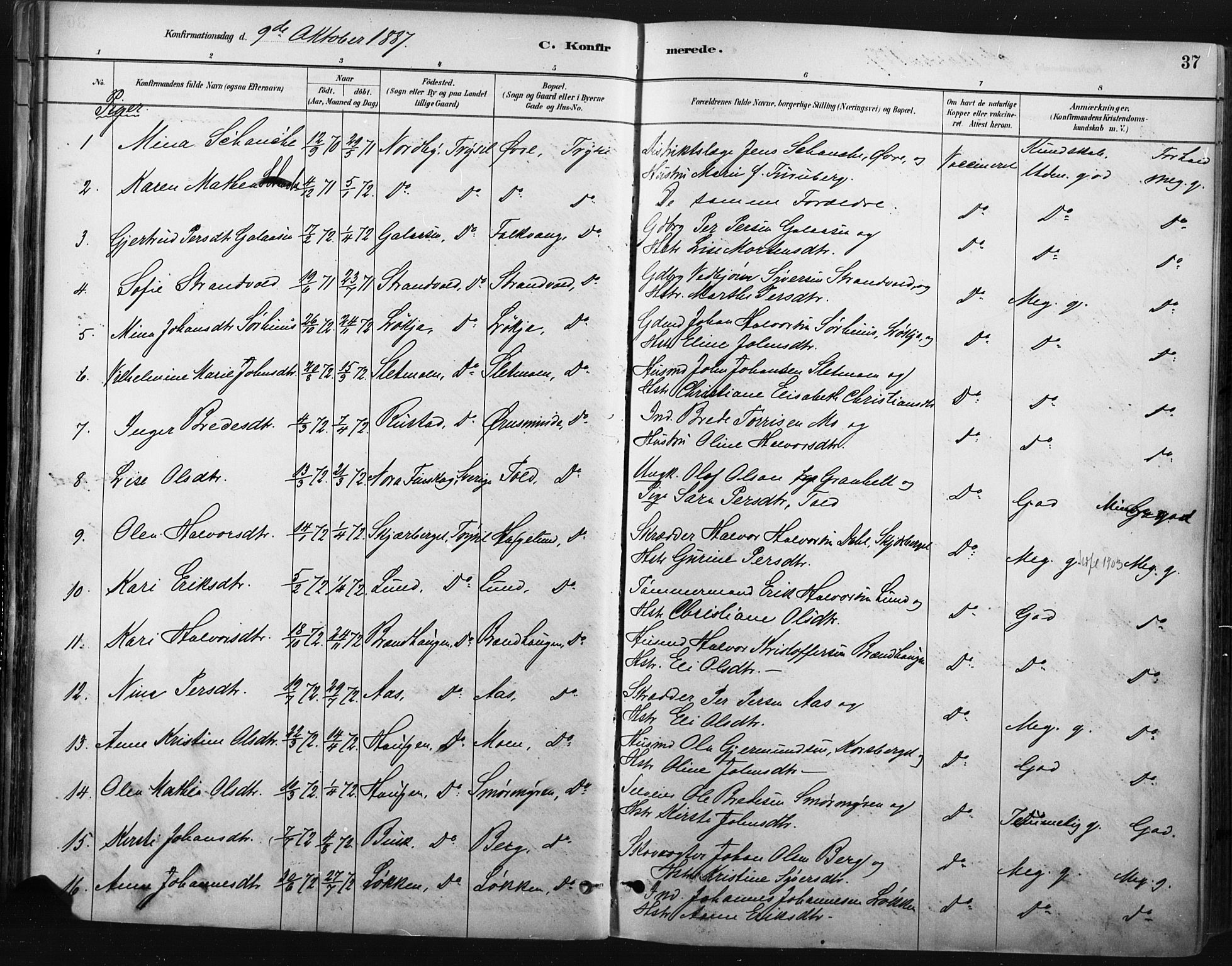 Trysil prestekontor, AV/SAH-PREST-046/H/Ha/Haa/L0009: Parish register (official) no. 9, 1881-1897, p. 37