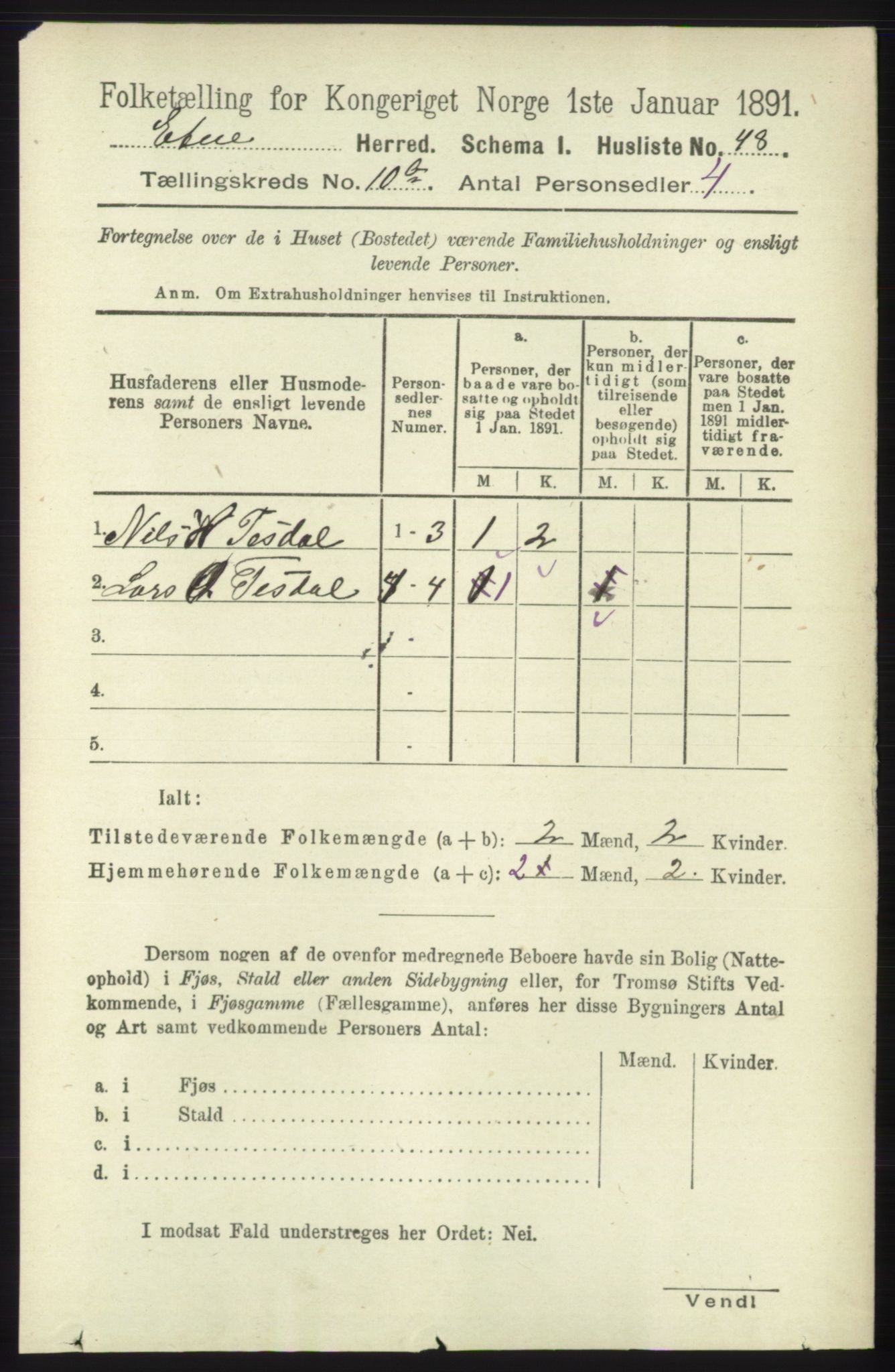 RA, 1891 census for 1211 Etne, 1891, p. 2000