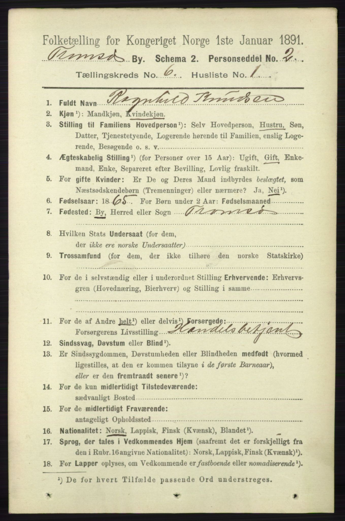 RA, 1891 census for 1902 Tromsø, 1891, p. 5555