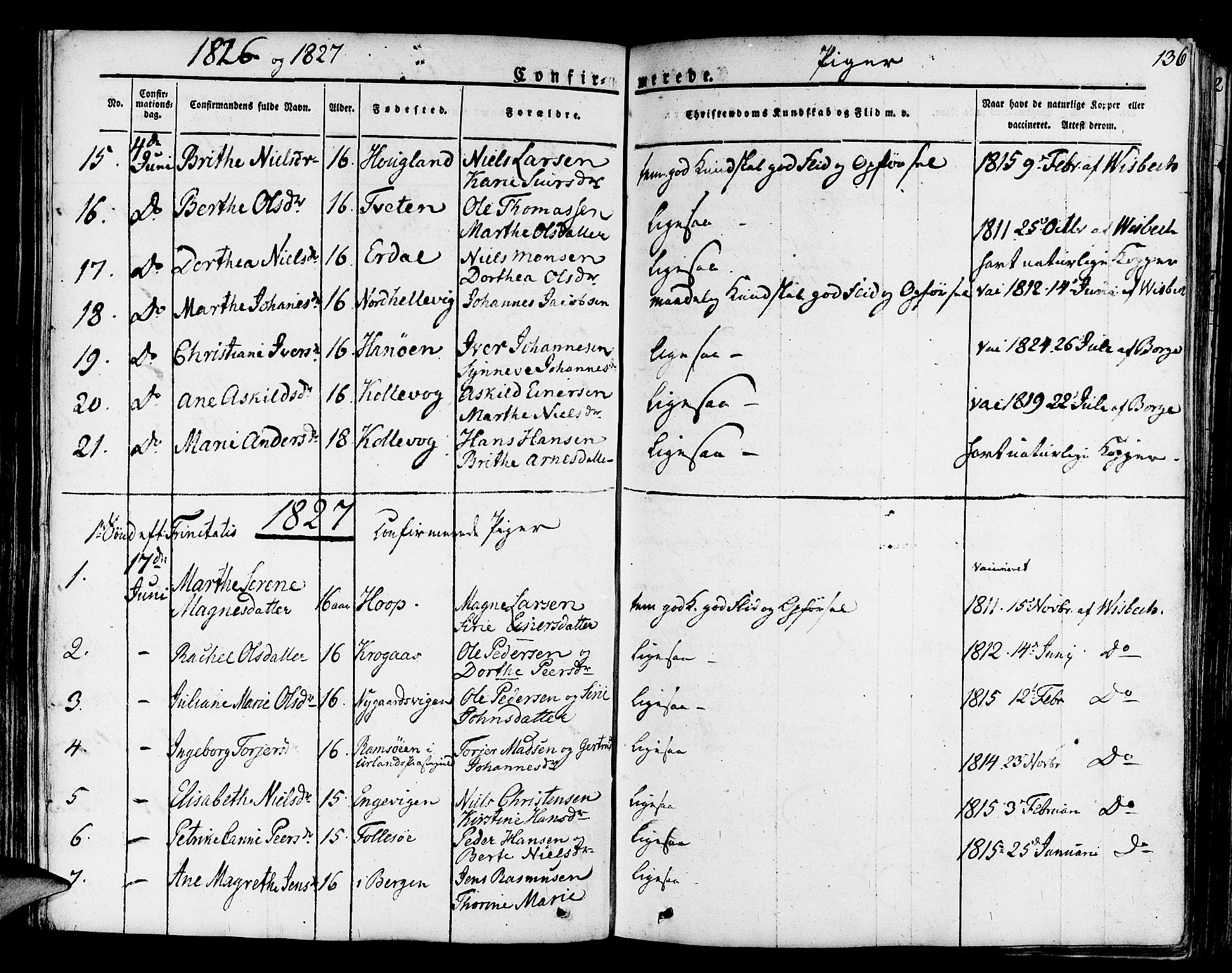Askøy Sokneprestembete, SAB/A-74101/H/Ha/Haa/Haaa/L0004: Parish register (official) no. A 4, 1825-1845, p. 136