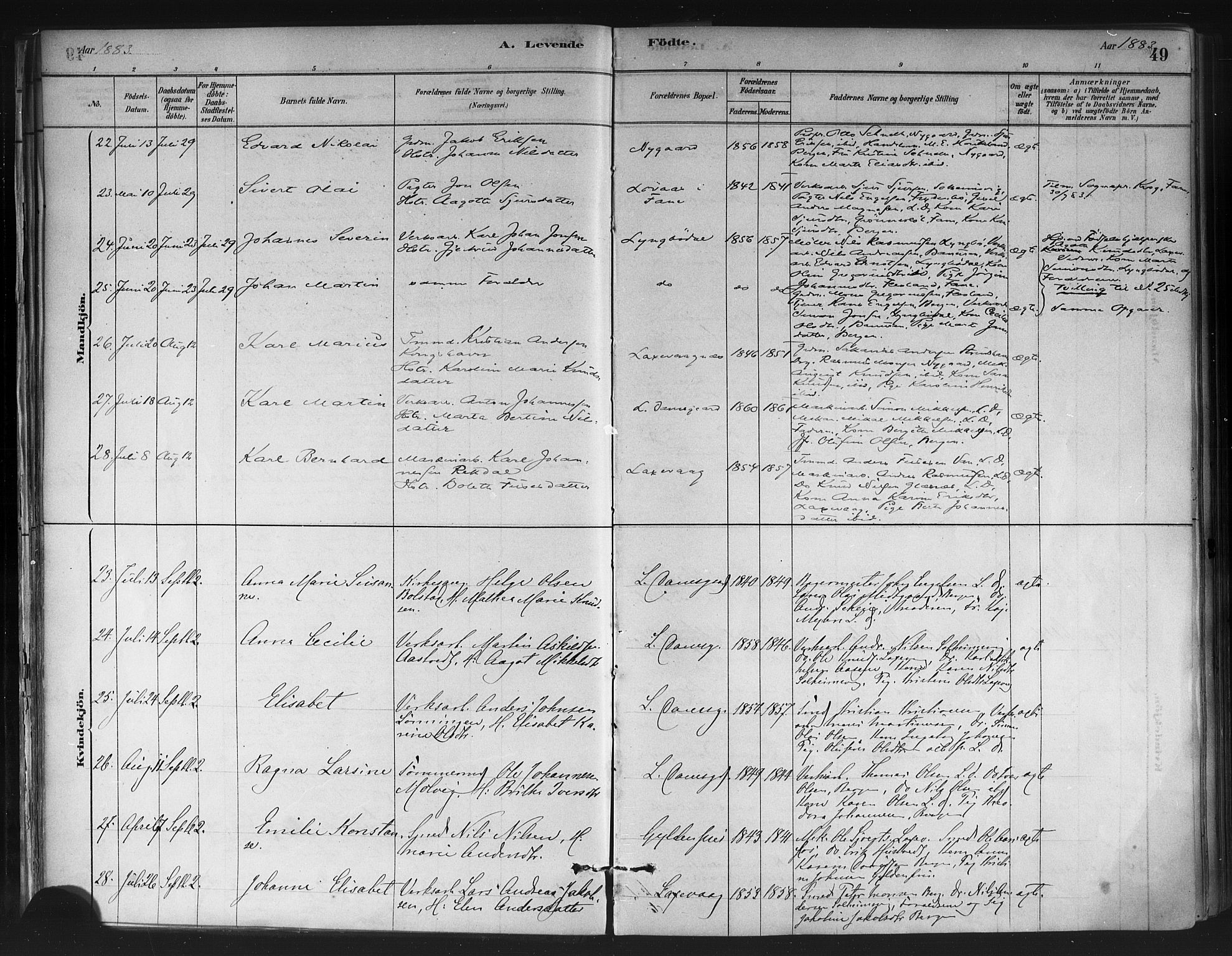 Askøy Sokneprestembete, AV/SAB-A-74101/H/Ha/Haa/Haae/L0002: Parish register (official) no. E 2, 1878-1891, p. 49