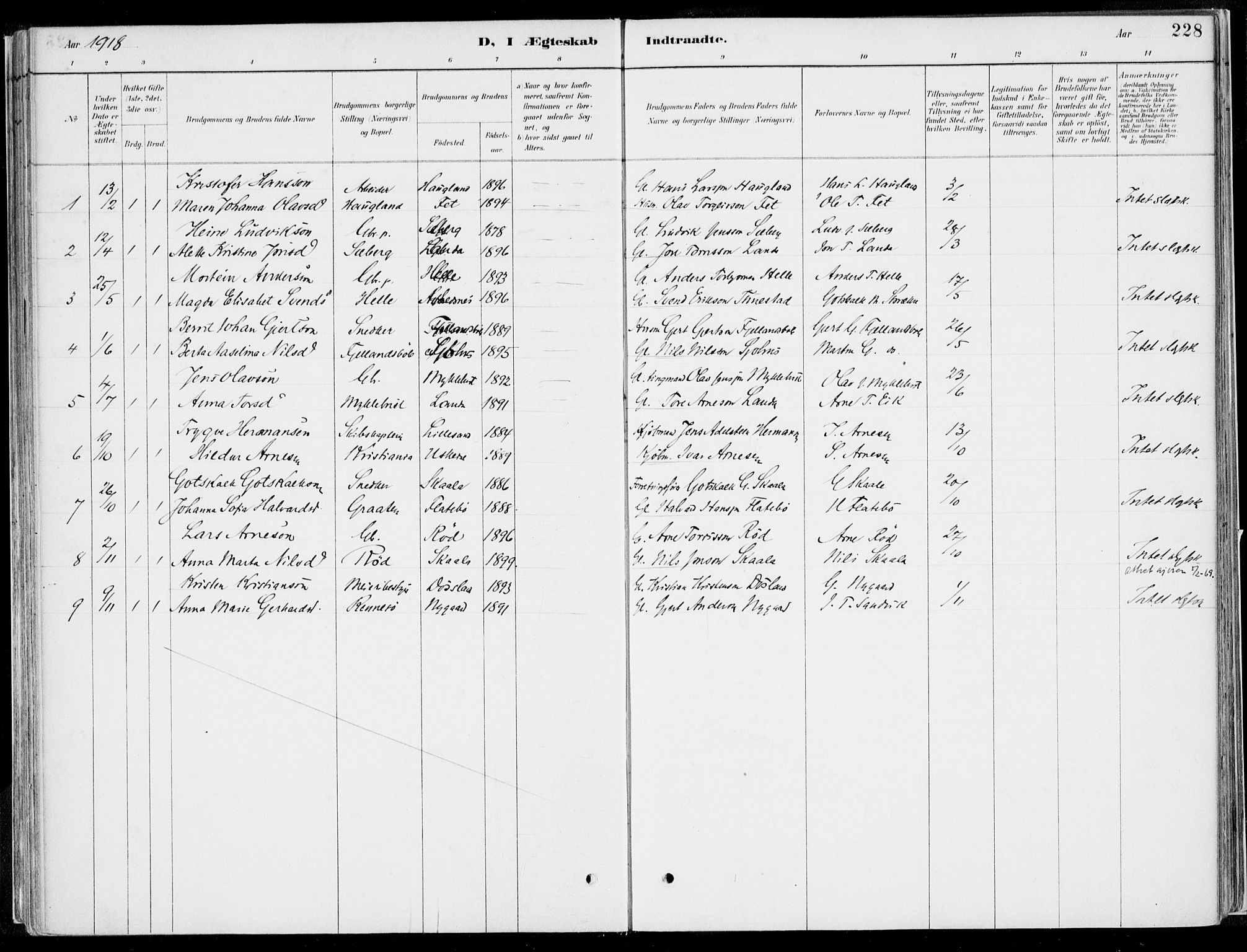 Kvinnherad sokneprestembete, SAB/A-76401/H/Haa: Parish register (official) no. B  1, 1887-1921, p. 228