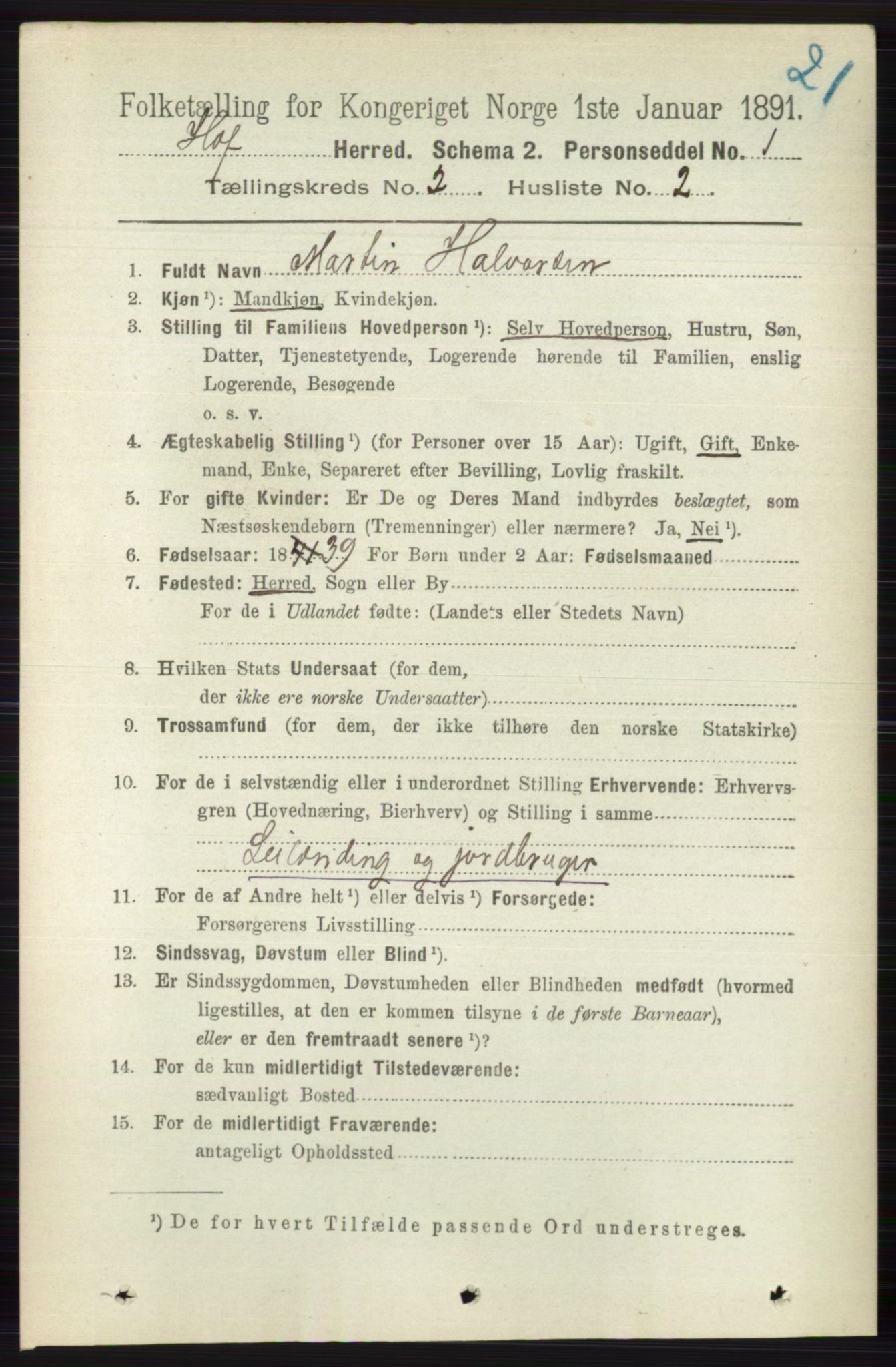 RA, 1891 census for 0714 Hof, 1891, p. 453