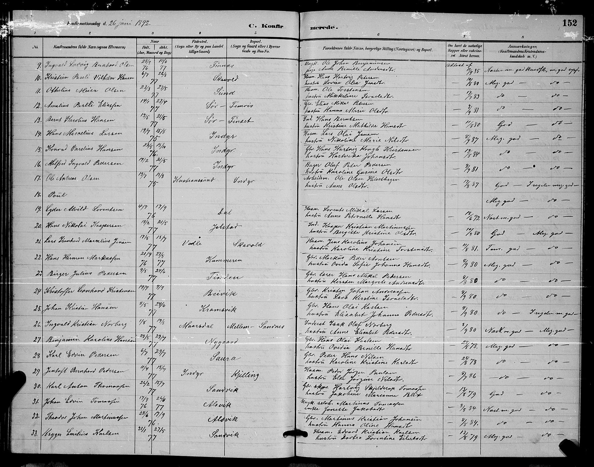 Ministerialprotokoller, klokkerbøker og fødselsregistre - Nordland, AV/SAT-A-1459/805/L0108: Parish register (copy) no. 805C04, 1885-1899, p. 152