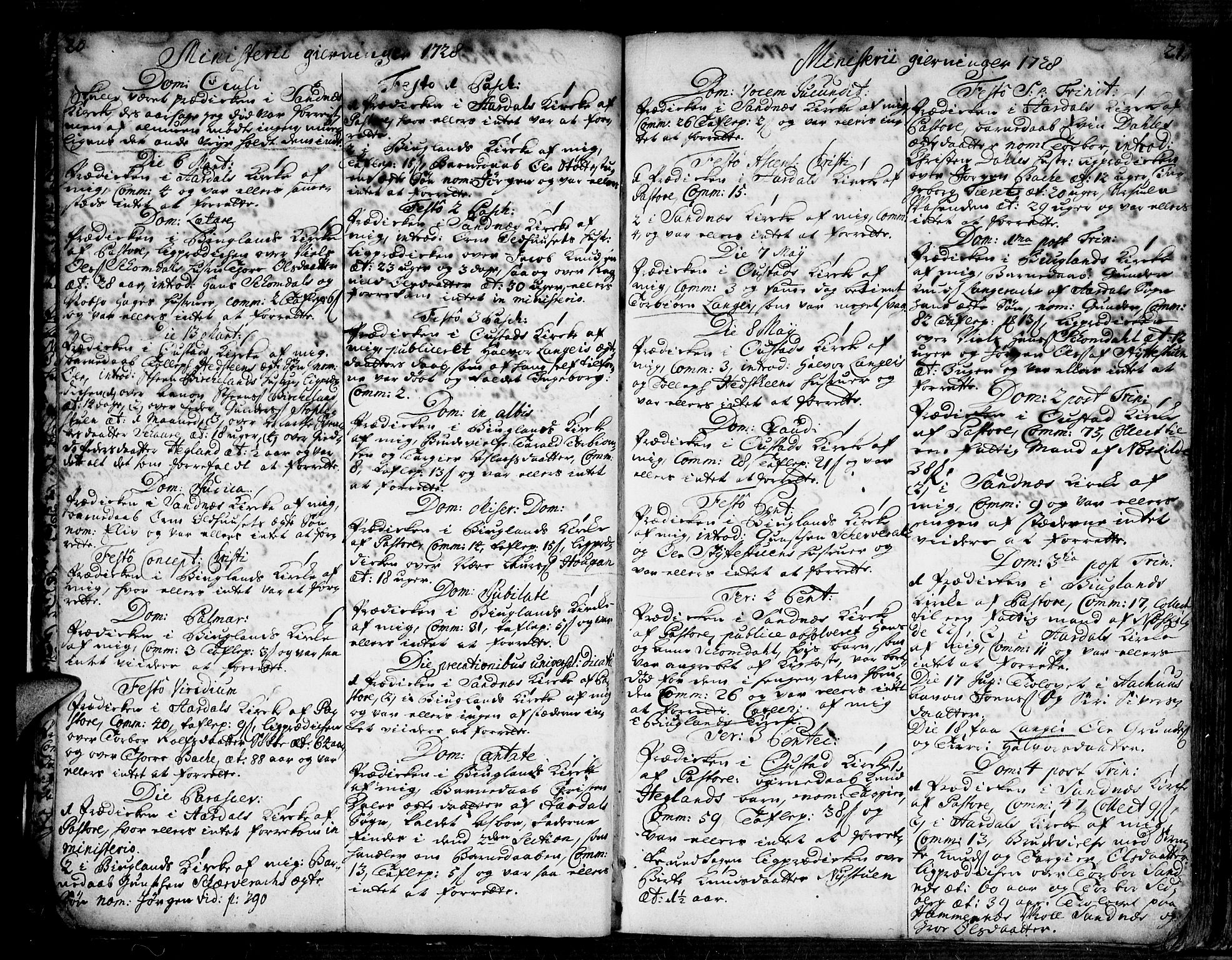 Bygland sokneprestkontor, AV/SAK-1111-0006/F/Fa/Fab/L0001: Parish register (official) no. A 1, 1725-1766, p. 20-21