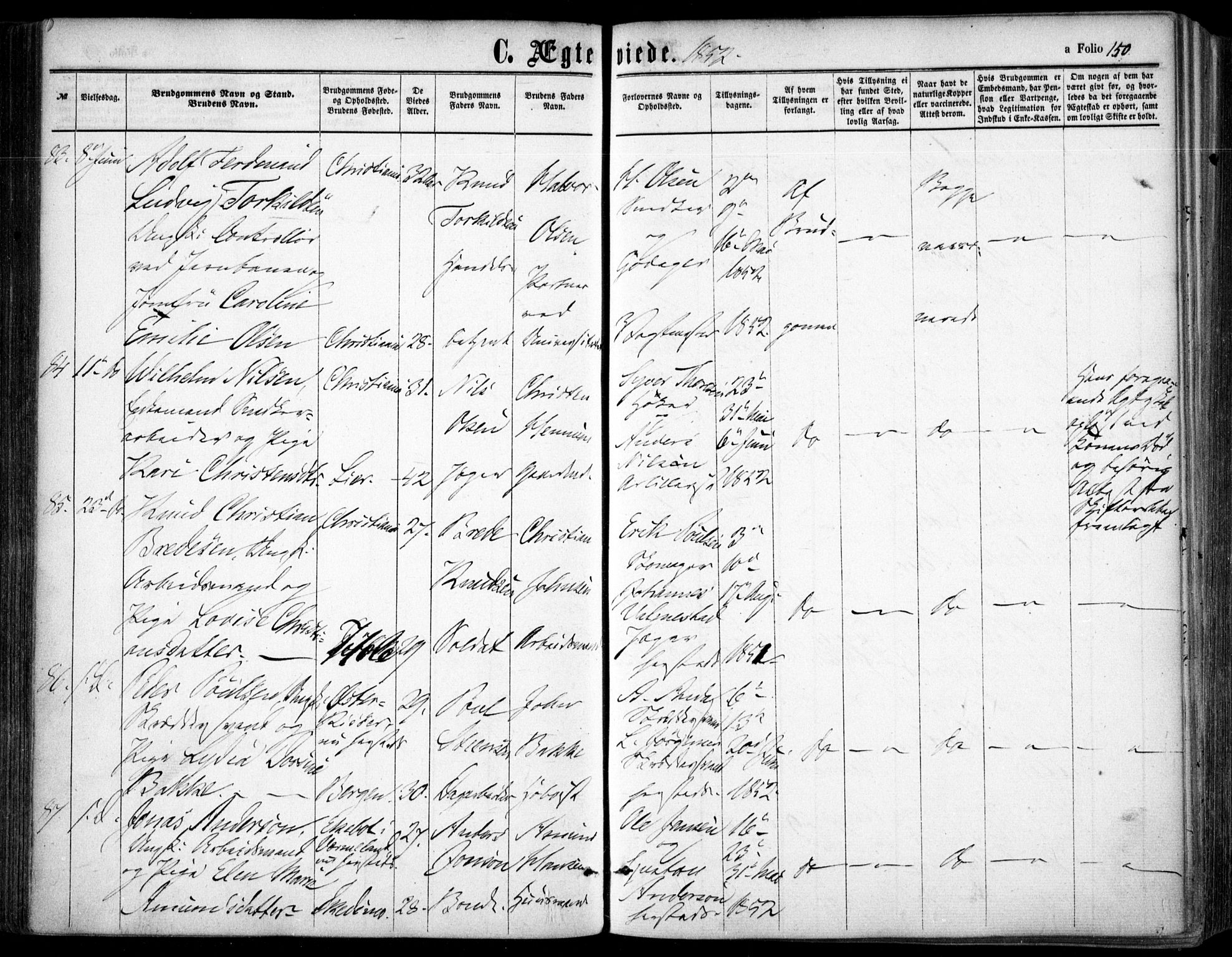 Oslo domkirke Kirkebøker, SAO/A-10752/F/Fa/L0020: Parish register (official) no. 20, 1848-1865, p. 150