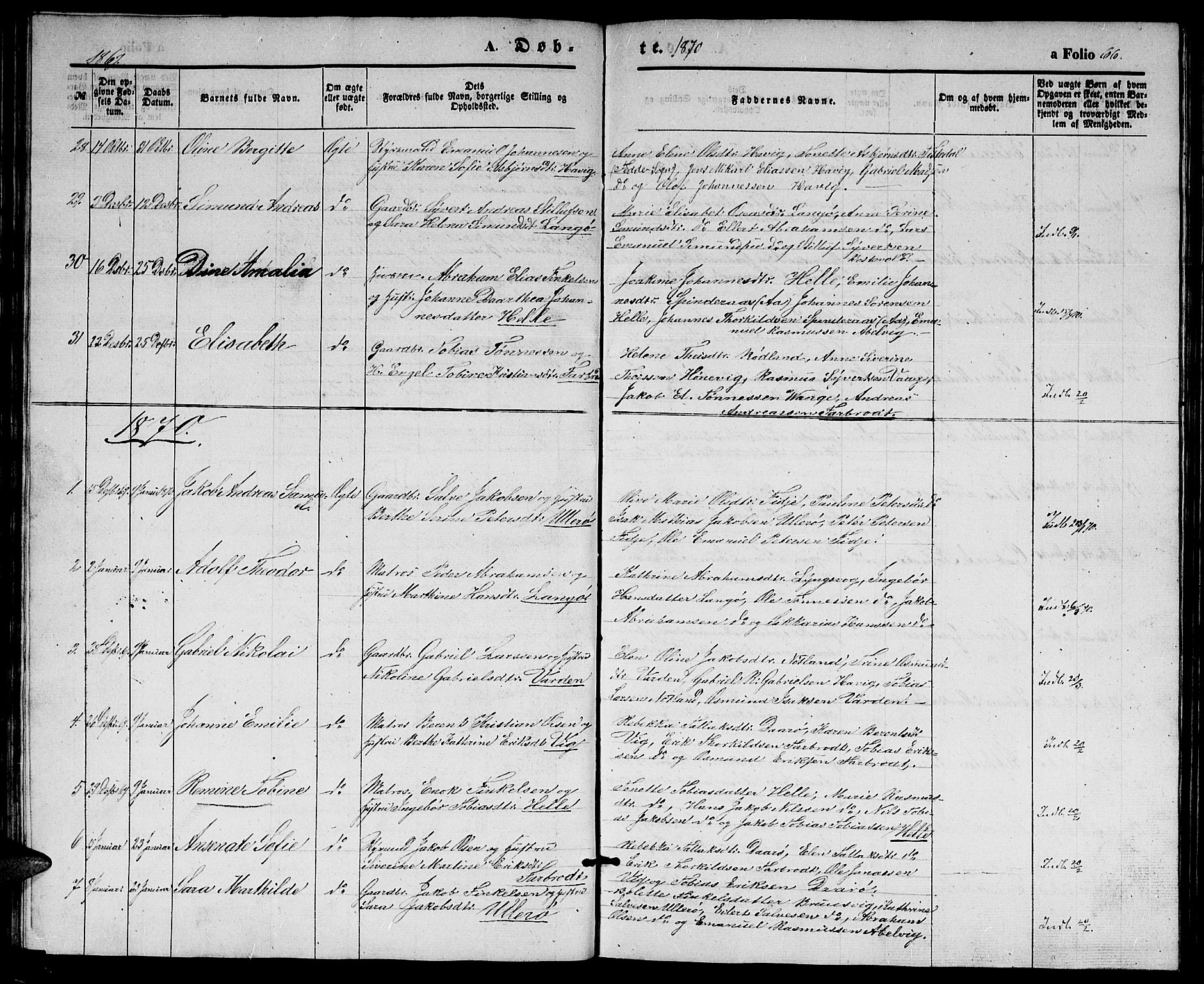 Herad sokneprestkontor, SAK/1111-0018/F/Fb/Fbb/L0002: Parish register (copy) no. B 2, 1853-1871, p. 66
