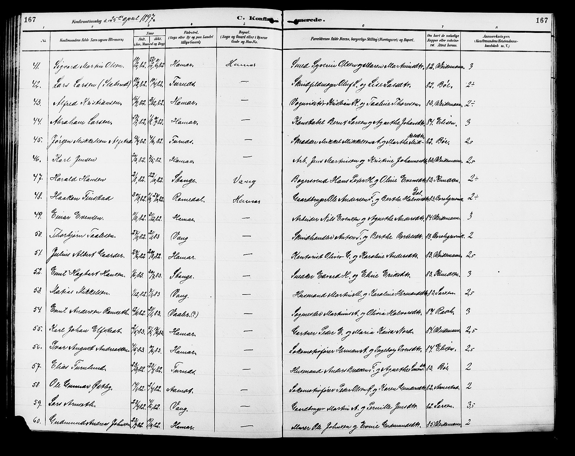 Vang prestekontor, Hedmark, AV/SAH-PREST-008/H/Ha/Hab/L0013: Parish register (copy) no. 13, 1890-1899, p. 167