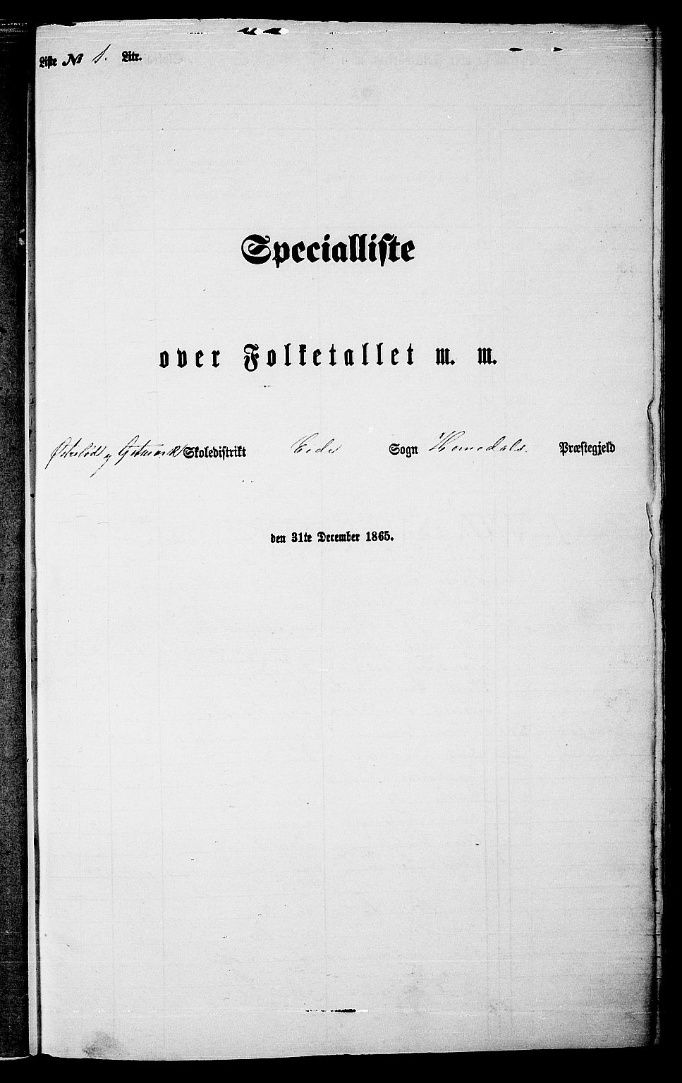 RA, 1865 census for Homedal, 1865, p. 14