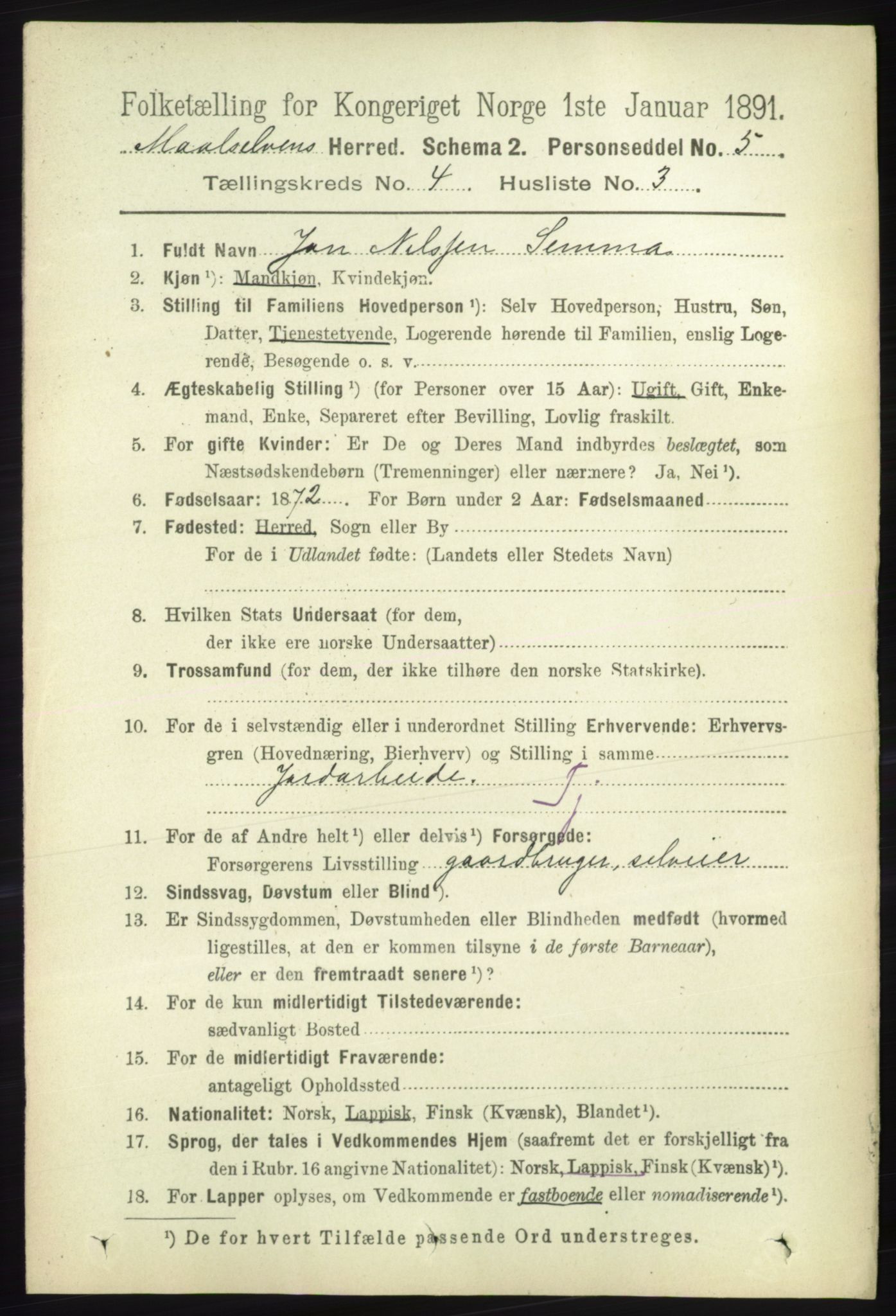 RA, 1891 census for 1924 Målselv, 1891, p. 1099