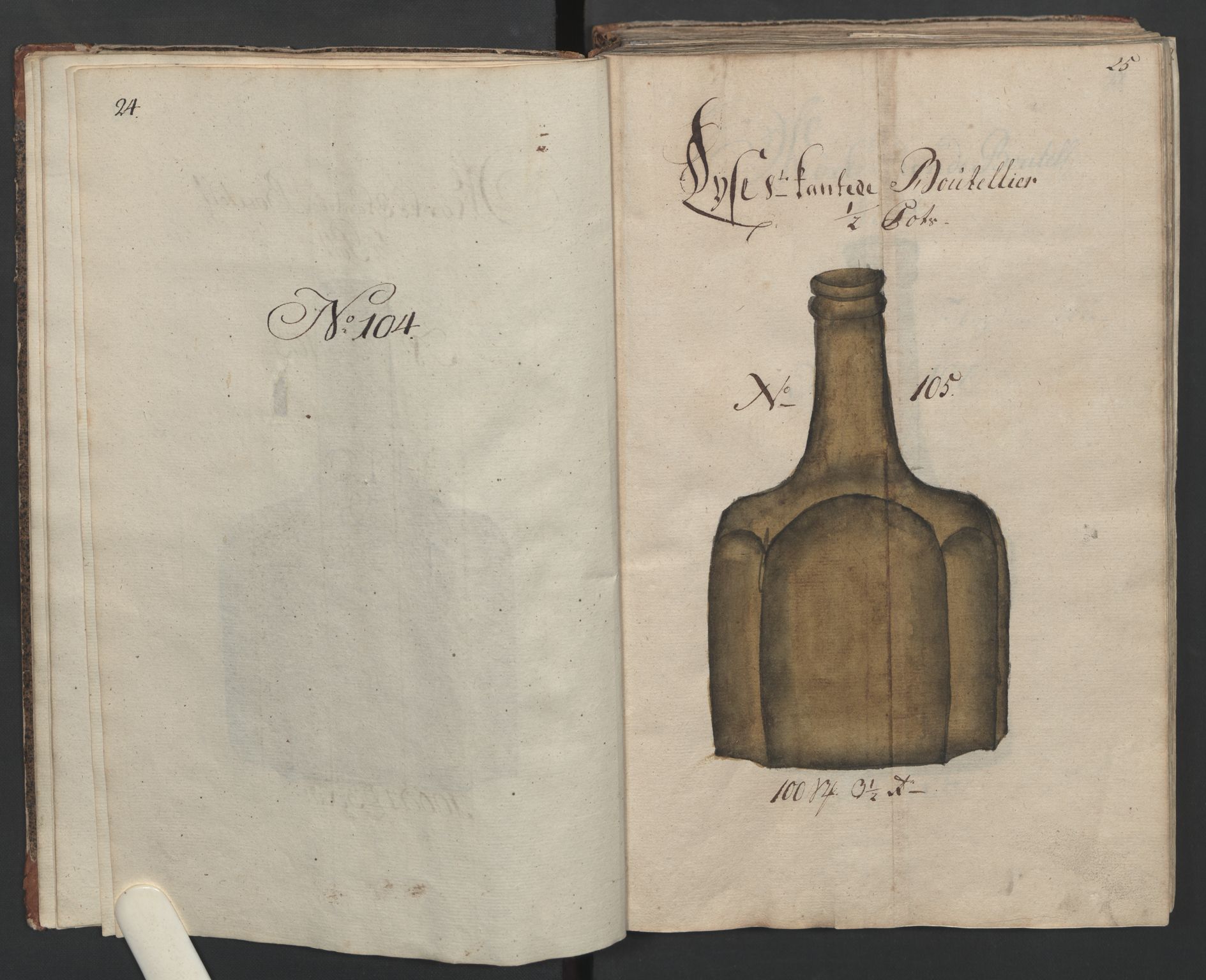 Glassverk, samlinger, AV/RA-PA-0001/F/Fa/L0036: Modellbok for Nøstetangens og Aas' produkter med prisangivelse,, 1763, p. 24-25