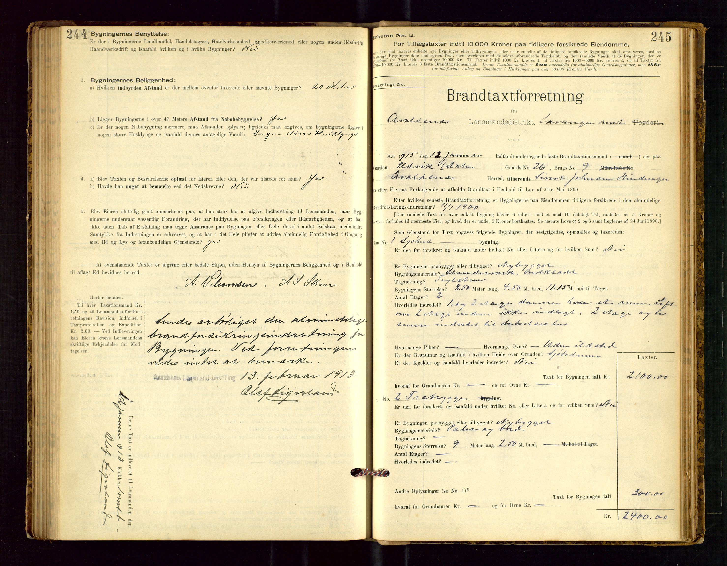 Avaldsnes lensmannskontor, SAST/A-100286/Gob/L0001: "Brandtaxationsprotokol for Avaldsnes Lensmandsdistrikt Ryfylke Fogderi", 1894-1925, p. 244-245