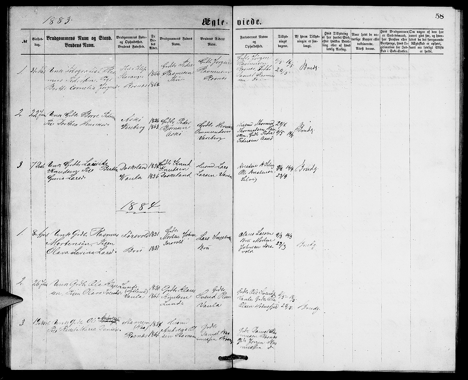 Rennesøy sokneprestkontor, AV/SAST-A -101827/H/Ha/Hab/L0005: Parish register (copy) no. B 5, 1871-1890, p. 58